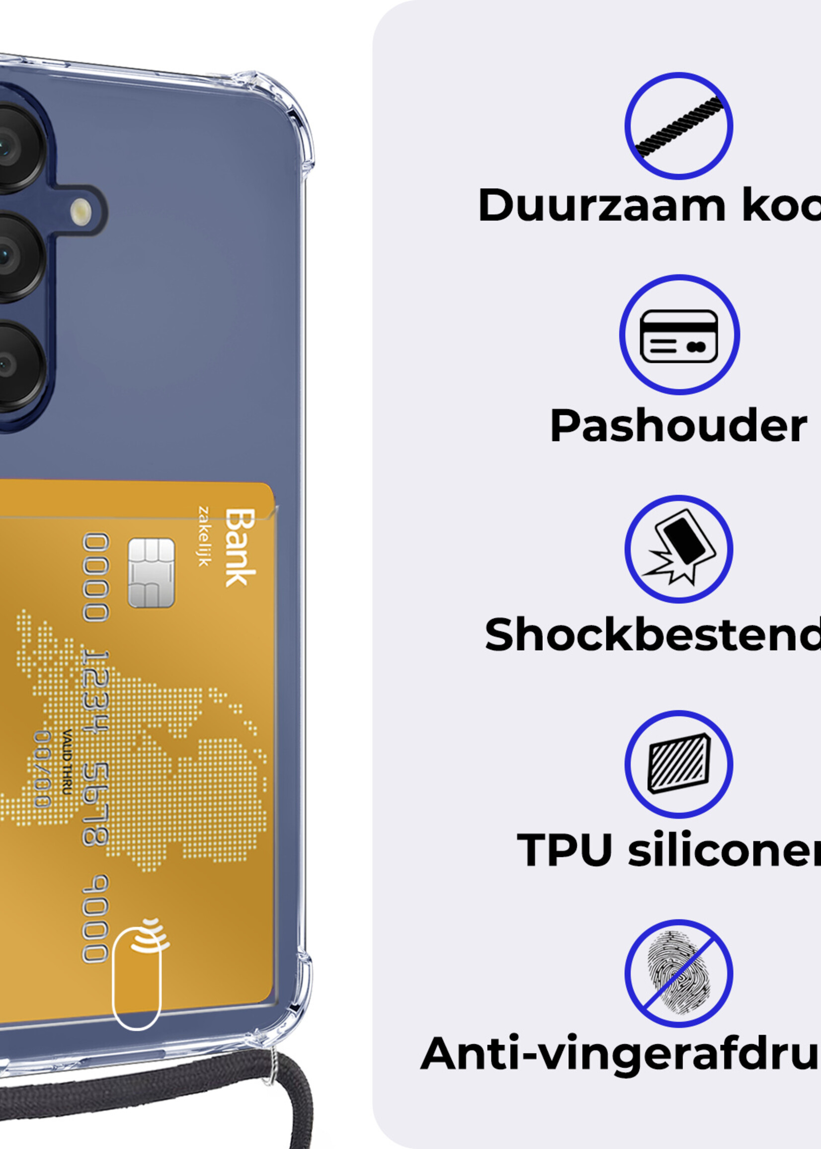 BTH BTH Samsung Galaxy A16 Hoesje Pashouder met Koord Met Screenprotector