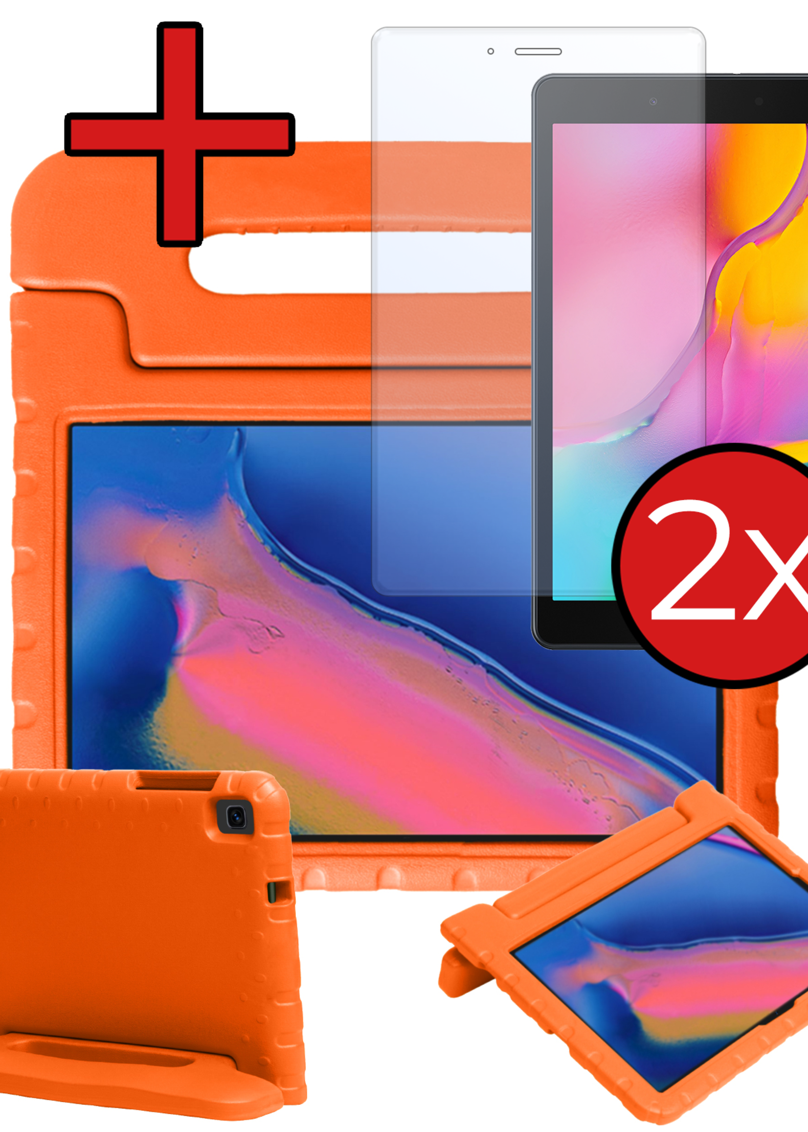BTH BTH Samsung Galaxy Tab A 8.0 2019 (SM-T290 / SM-T295) Kinderhoes Met 2x Screenprotector - Oranje