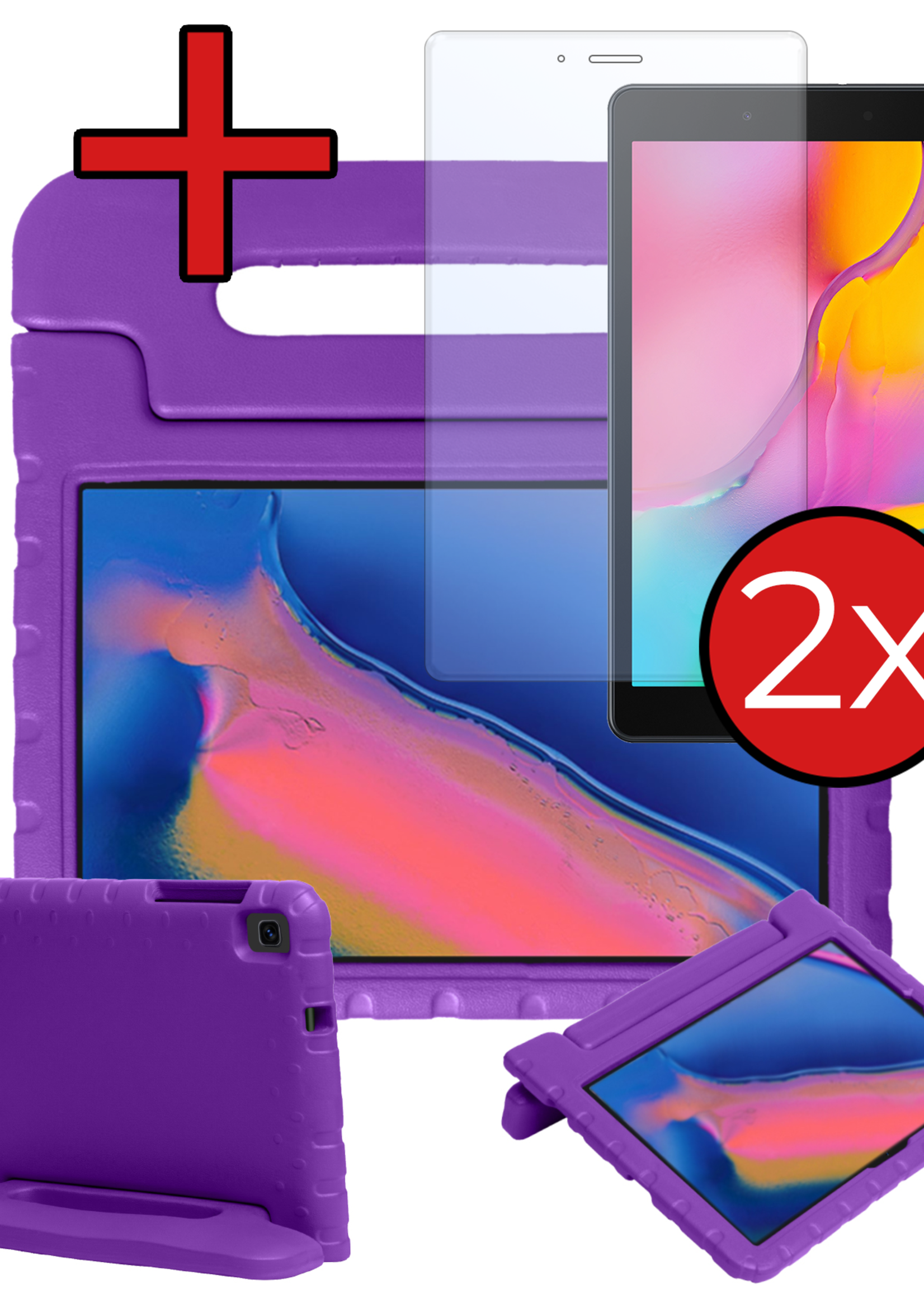 BTH BTH Samsung Galaxy Tab A 8.0 2019 (SM-T290 / SM-T295) Kinderhoes Met 2x Screenprotector - Paars