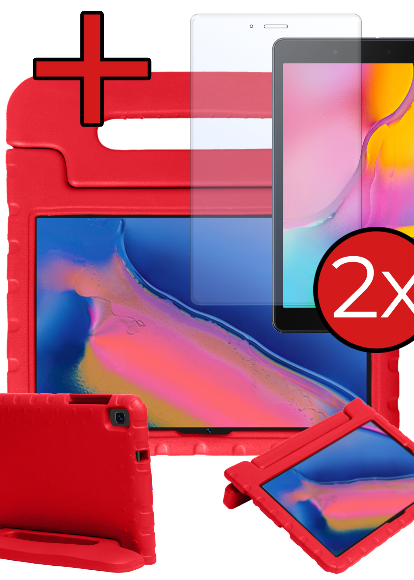 BTH BTH Samsung Galaxy Tab A 8.0 2019 (SM-T290 / SM-T295) Kinderhoes Met 2x Screenprotector - Rood