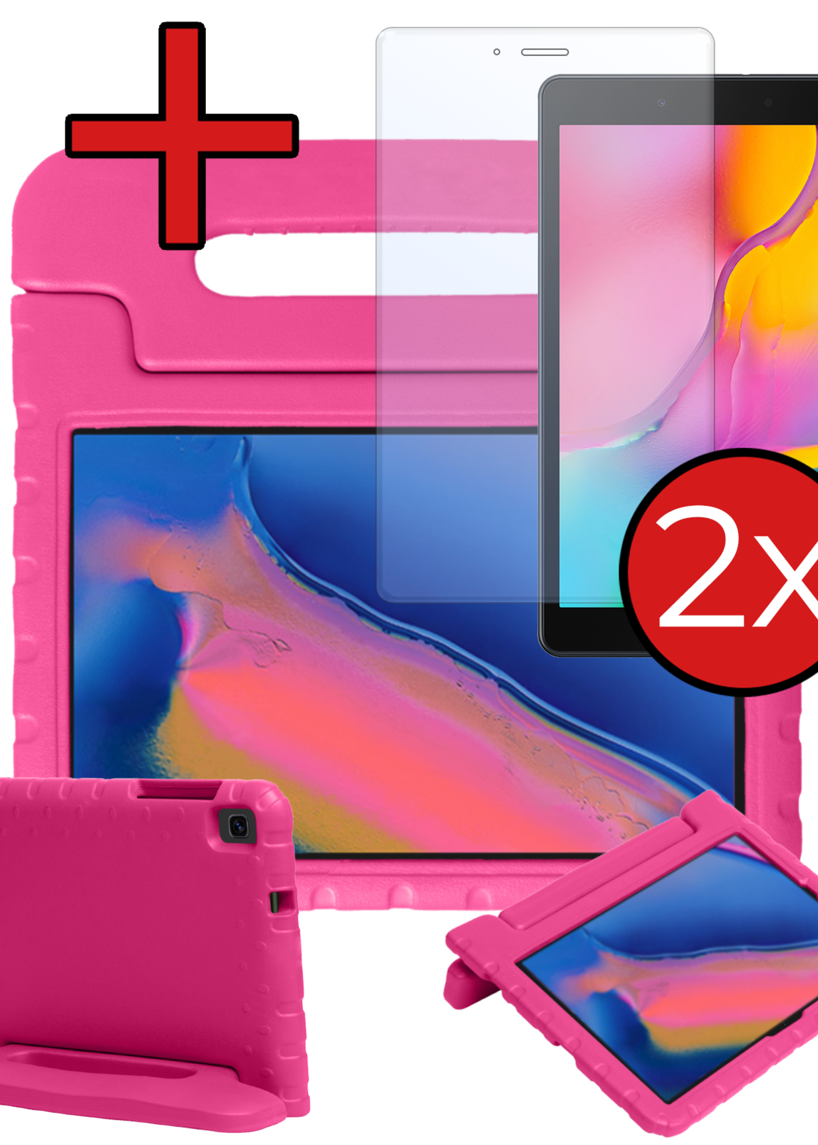 BTH BTH Samsung Galaxy Tab A 8.0 2019 (SM-T290 / SM-T295) Kinderhoes Met 2x Screenprotector - Roze