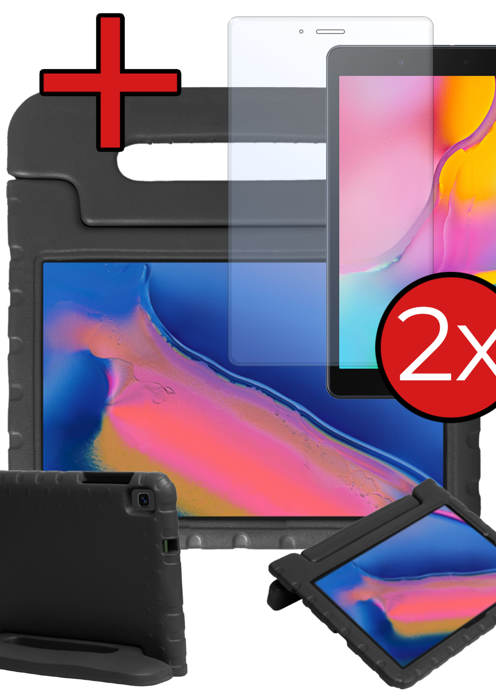 BTH BTH Samsung Galaxy Tab A 8.0 2019 (SM-T290 / SM-T295) Kinderhoes Met 2x Screenprotector - Zwart