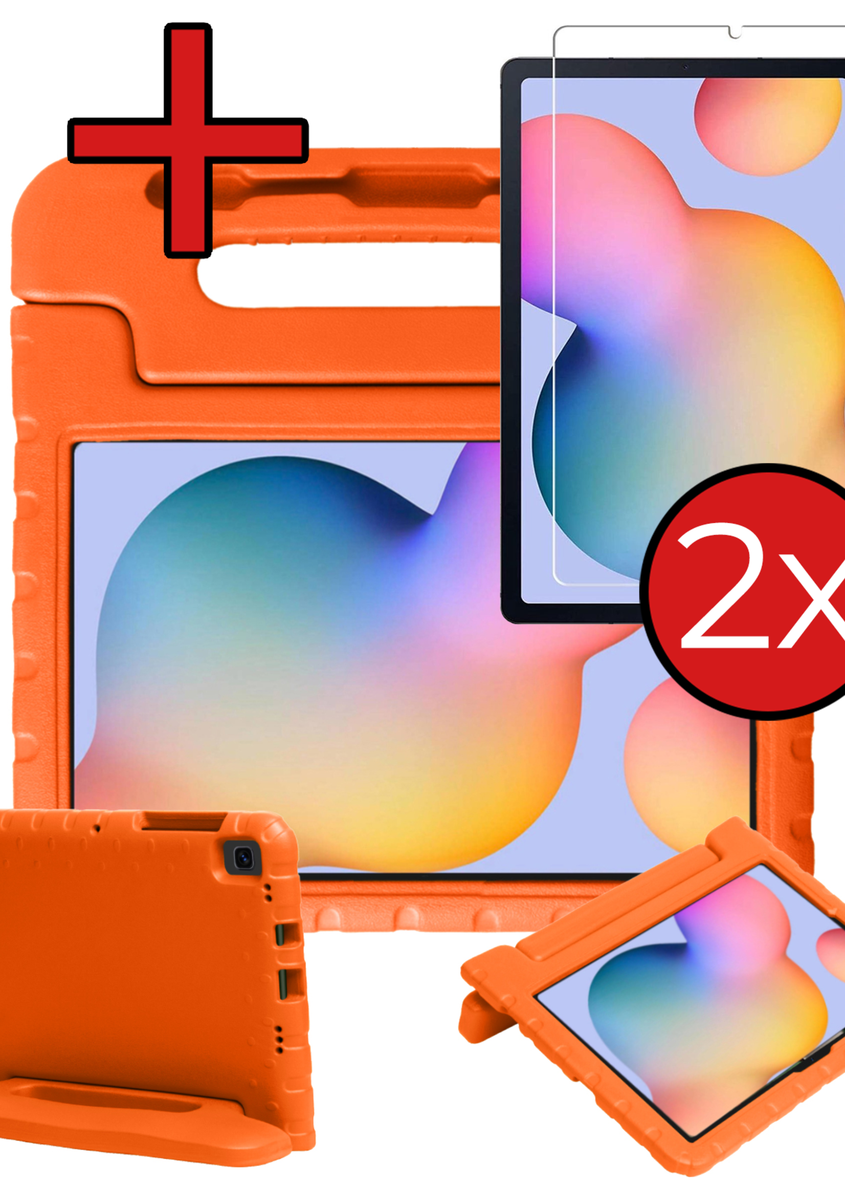 BTH BTH Samsung Galaxy Tab S6 Lite Kinderhoes Met 2x Screenprotector - Oranje