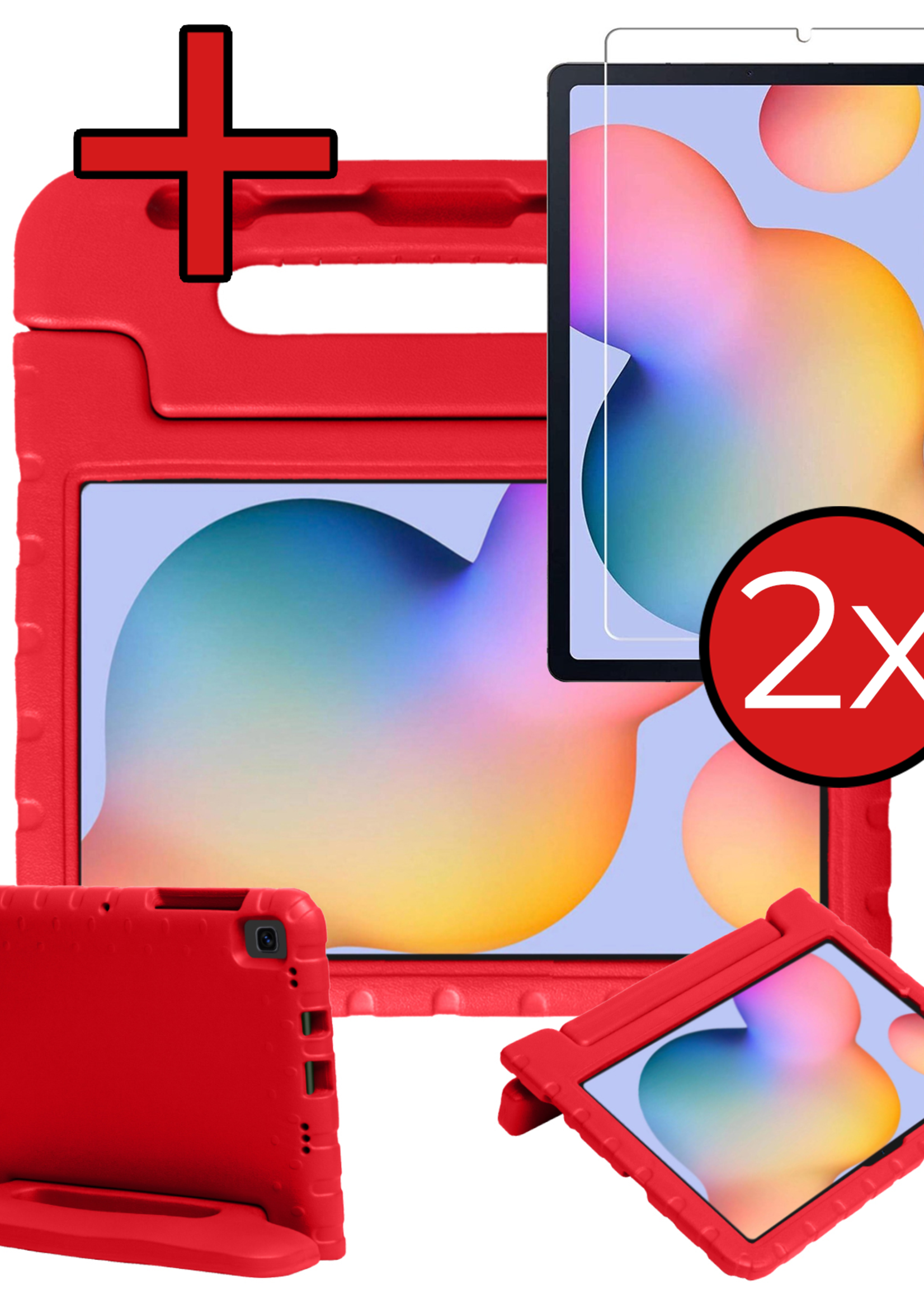 BTH BTH Samsung Galaxy Tab S6 Lite Kinderhoes Met 2x Screenprotector - Rood
