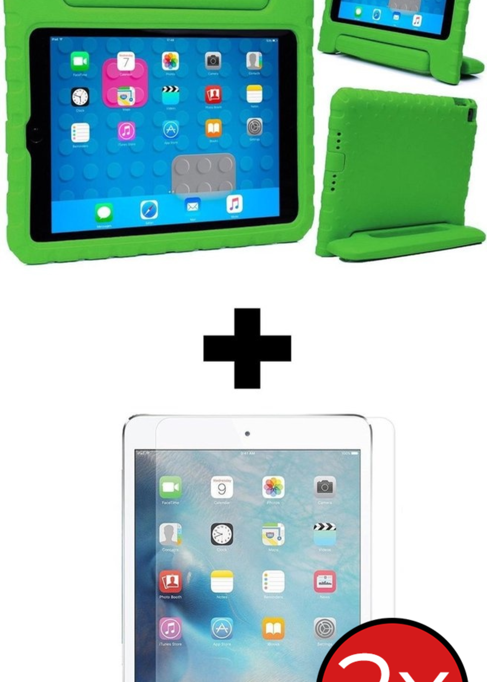 BTH BTH iPad 2017 / 2018 / Pro 9.7 / Air 1/2 Kinderhoes - Met 2x Screenprotector - Groen
