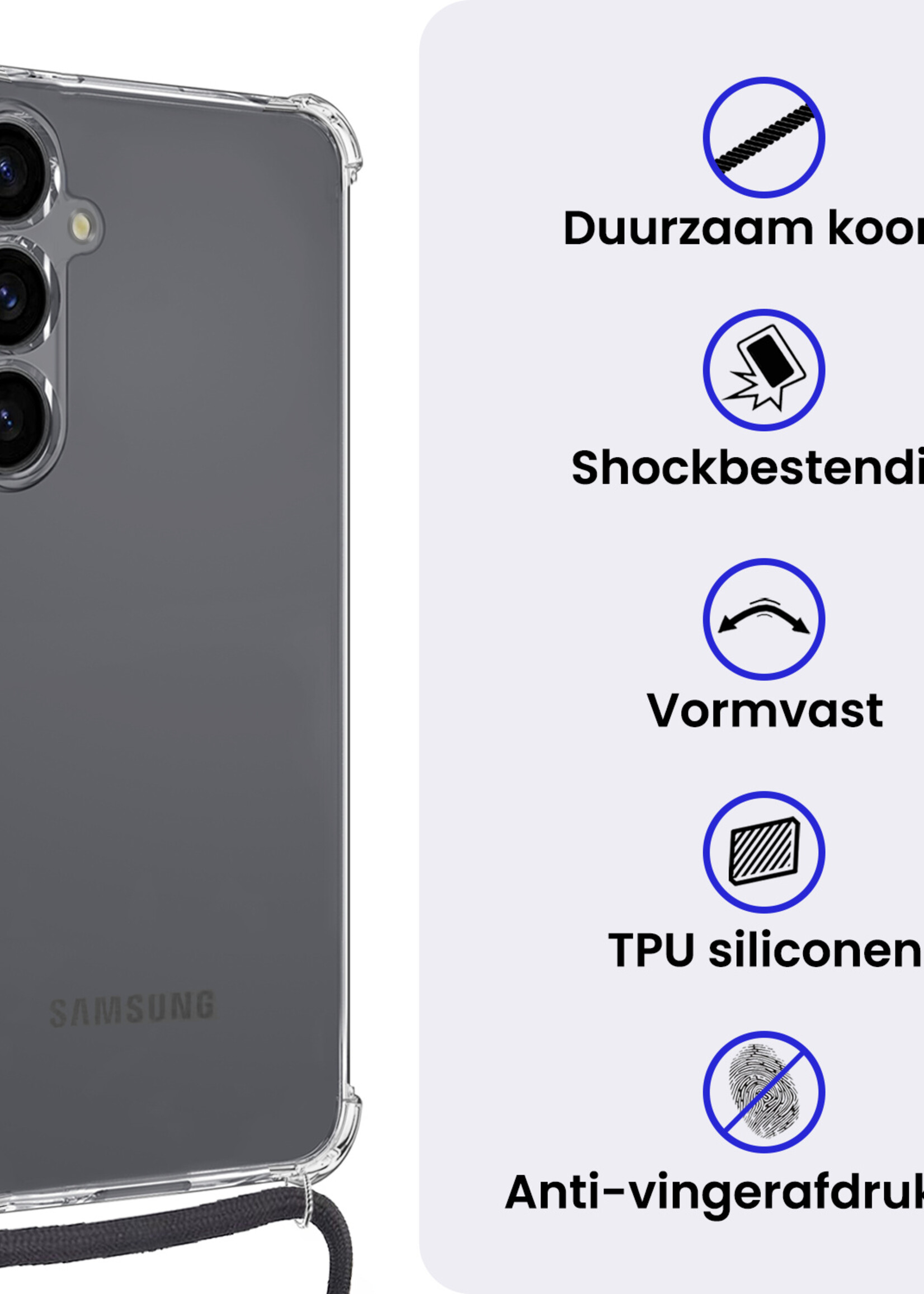 BTH BTH Samsung Galaxy S25 Hoesje Transparant Shockproof Met Zwart Koord