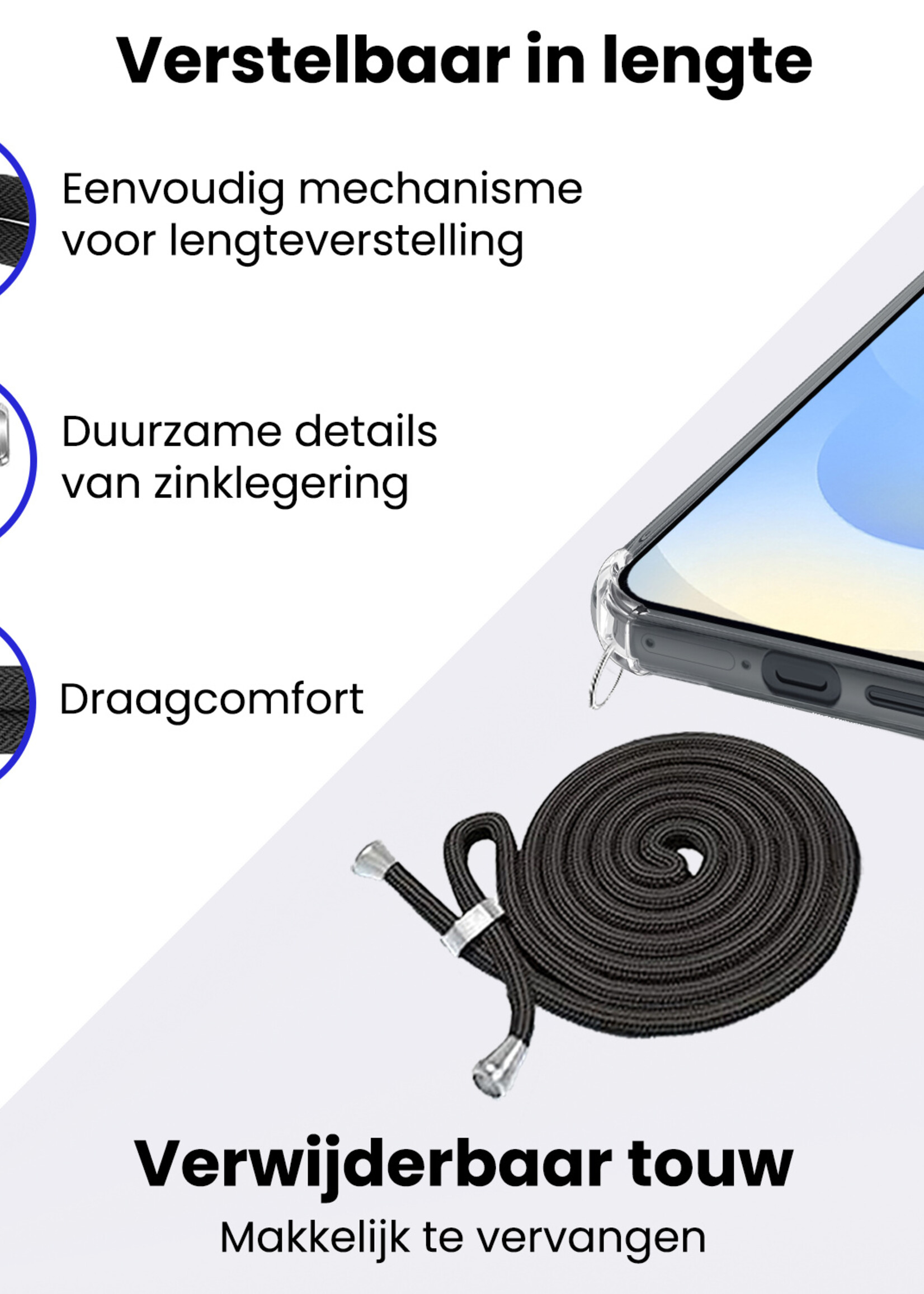 BTH BTH Samsung Galaxy S25 Hoesje Transparant Shockproof Met Zwart Koord