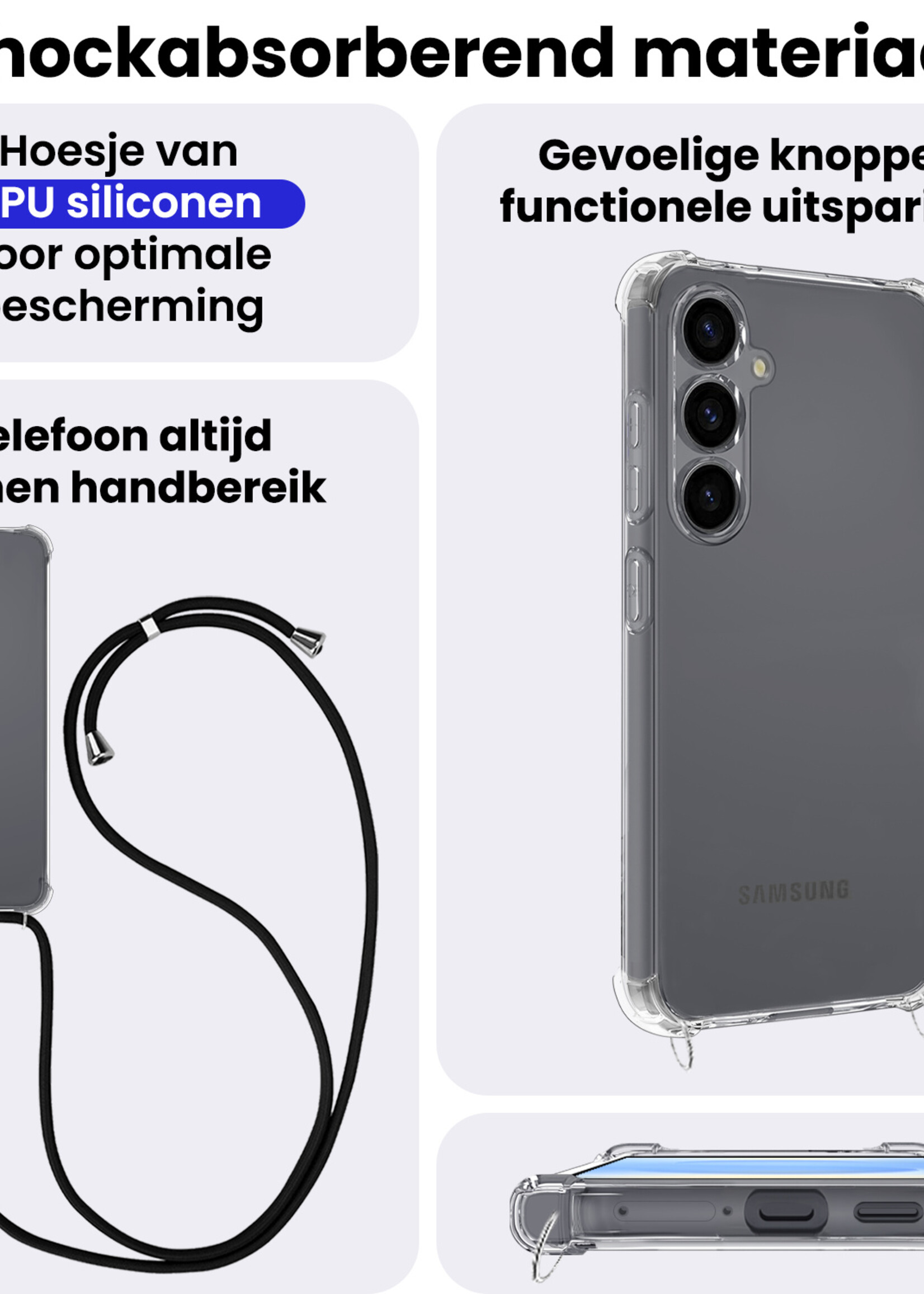 BTH BTH Samsung Galaxy S25 Hoesje Transparant Shockproof Met Zwart Koord