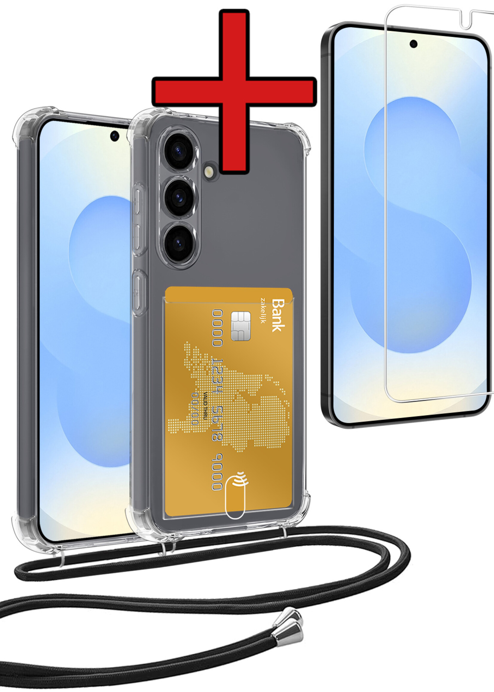 BTH BTH Samsung Galaxy S25 Hoesje Pashouder met Koord Met Screenprotector
