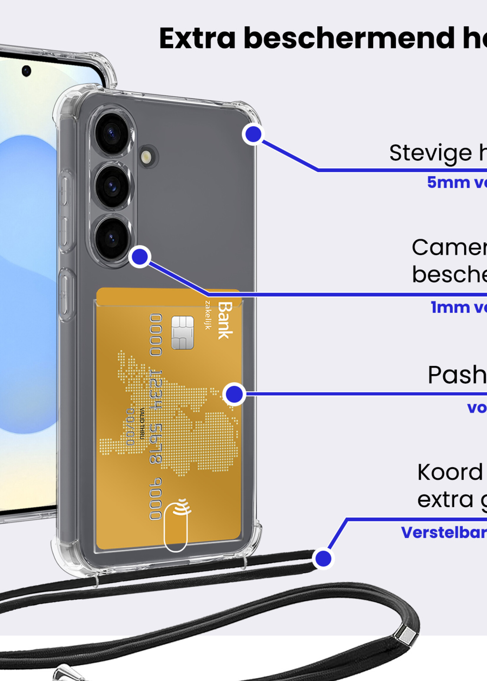 BTH BTH Samsung Galaxy S25 Hoesje Pashouder met Koord Met 2x Screenprotector