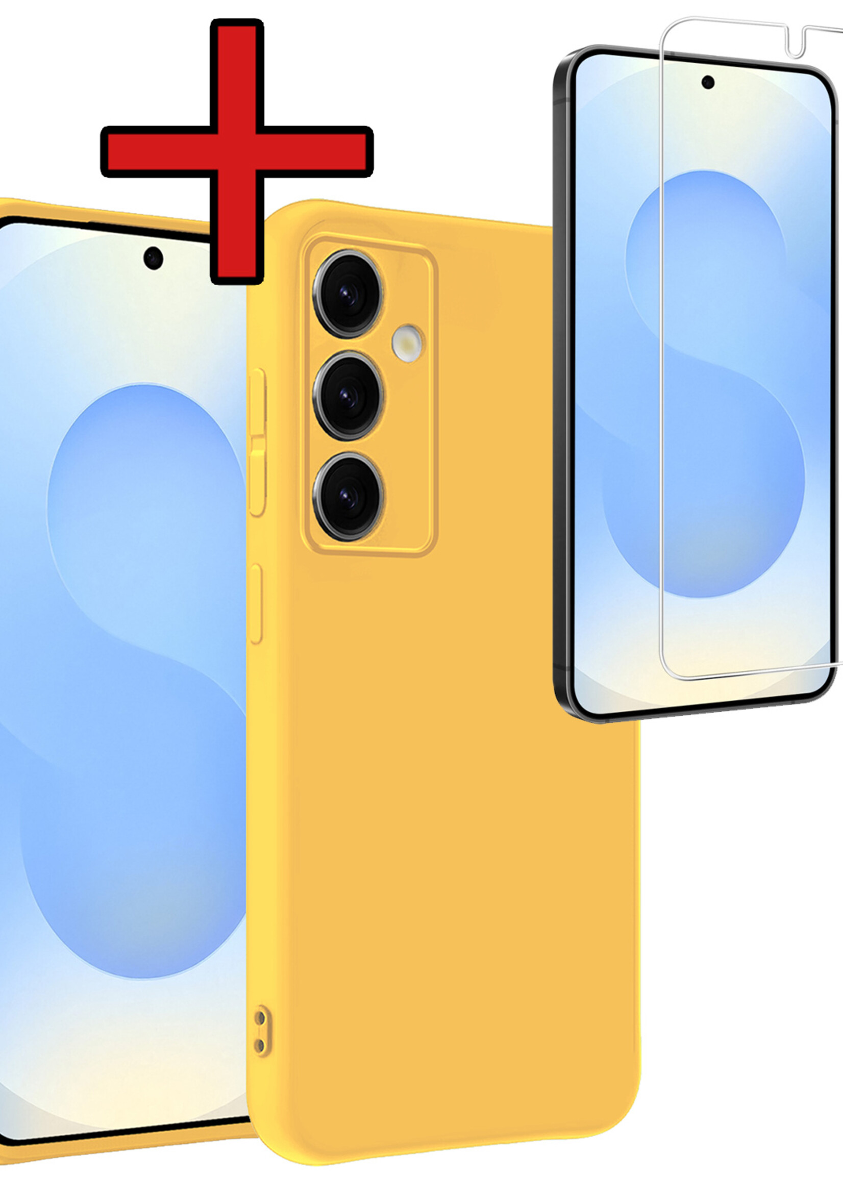 BTH BTH Samsung Galaxy S25 Hoesje Siliconen Met Screenprotector - Geel