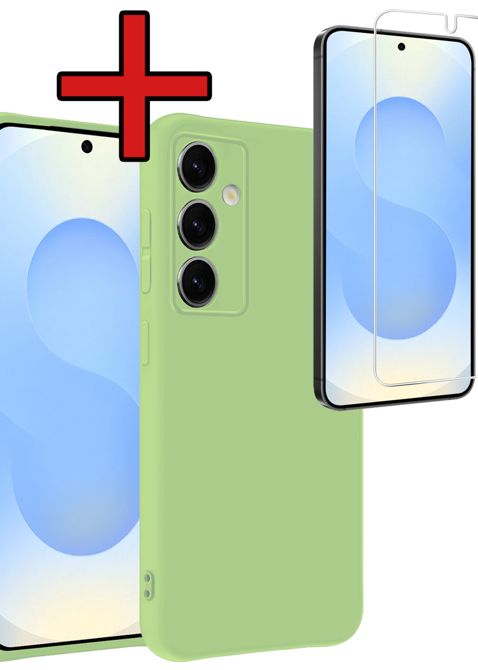 BTH BTH Samsung Galaxy S25 Hoesje Siliconen Met Screenprotector - Groen