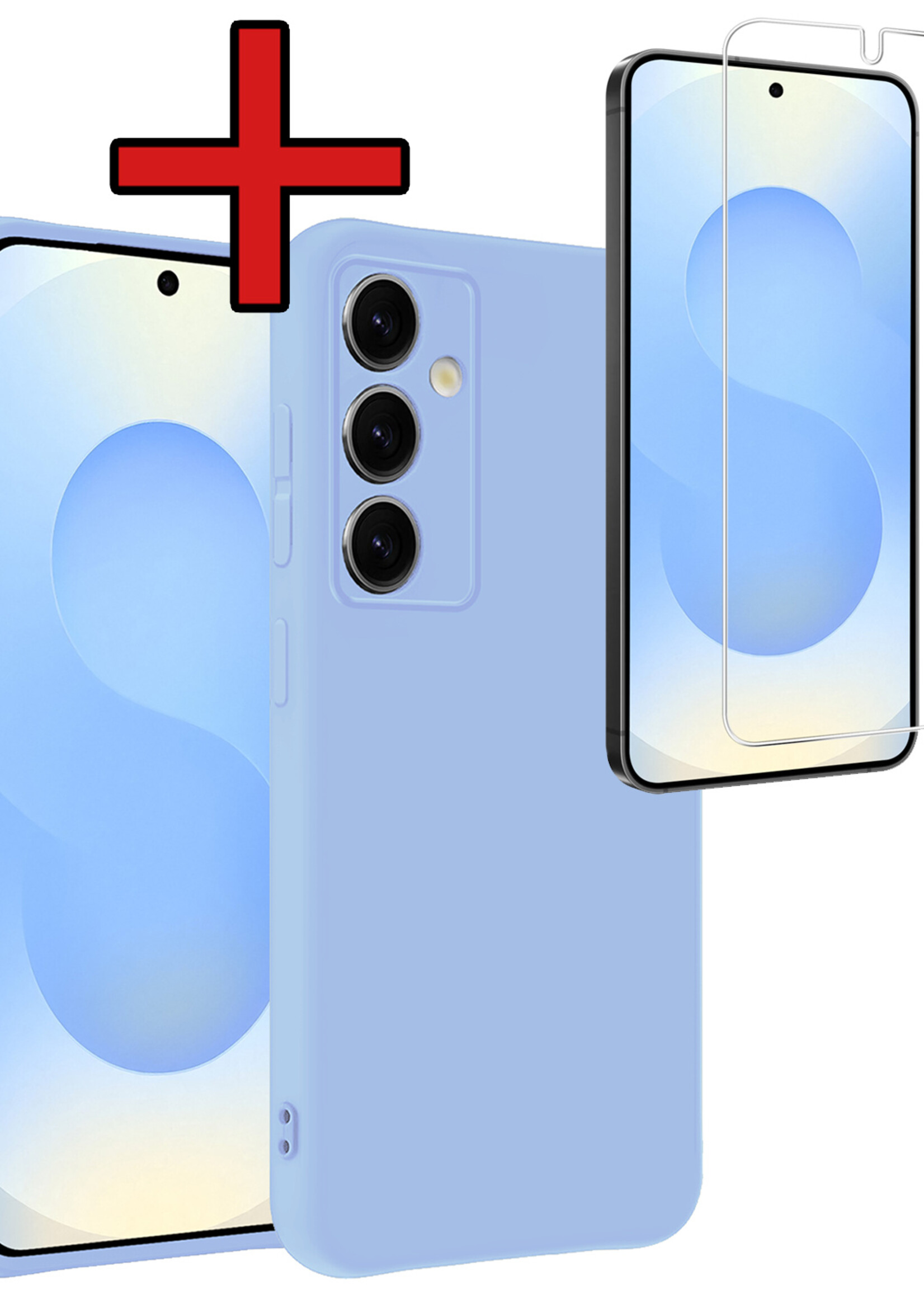 BTH BTH Samsung Galaxy S25 Hoesje Siliconen Met Screenprotector - Lichtblauw
