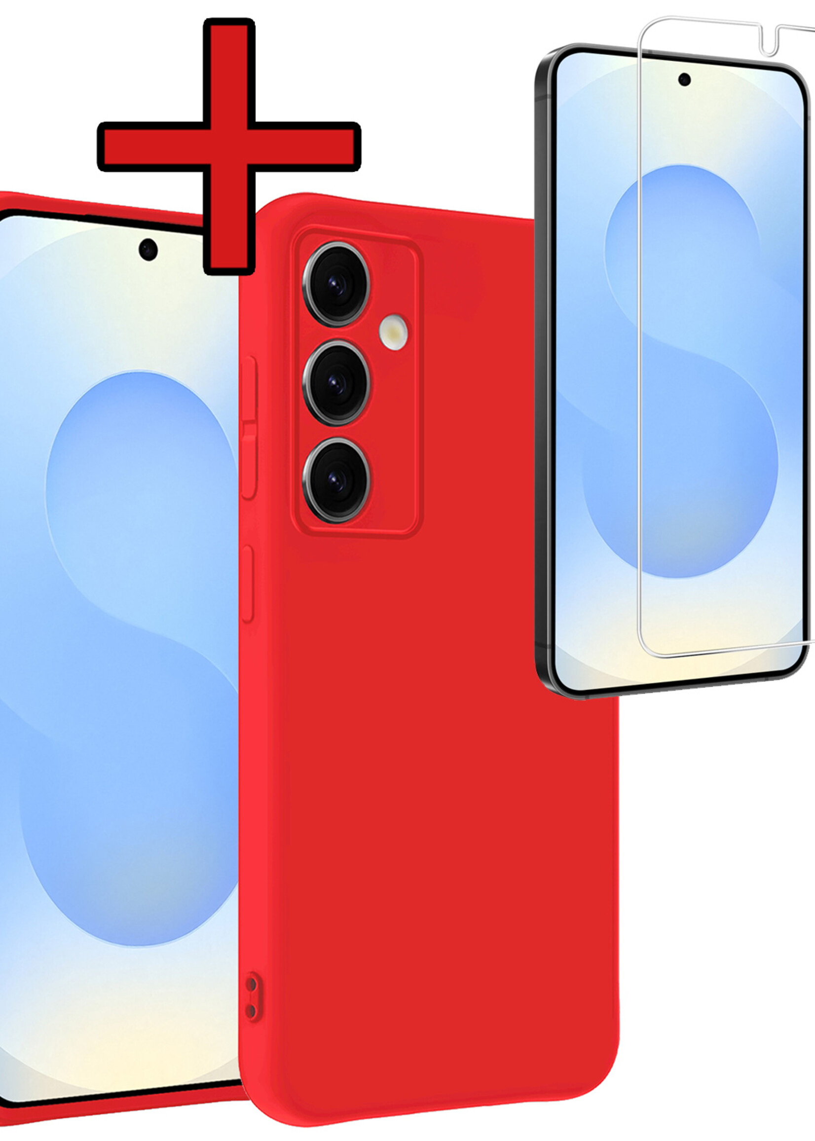 BTH BTH Samsung Galaxy S25 Hoesje Siliconen Met Screenprotector - Rood