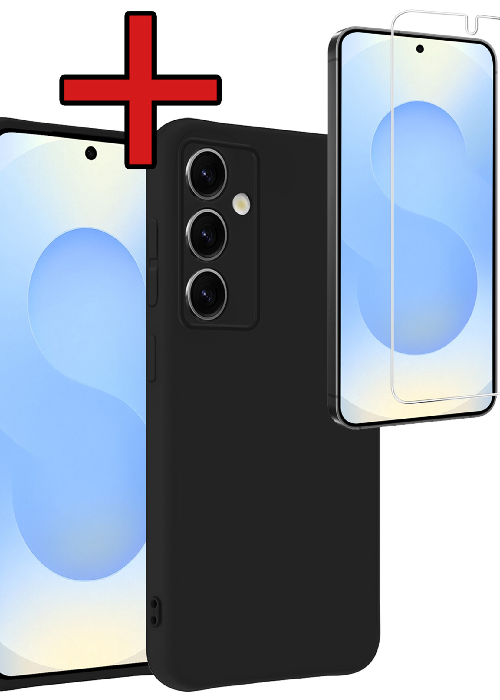BTH BTH Samsung Galaxy S25 Hoesje Siliconen Met Screenprotector - Zwart