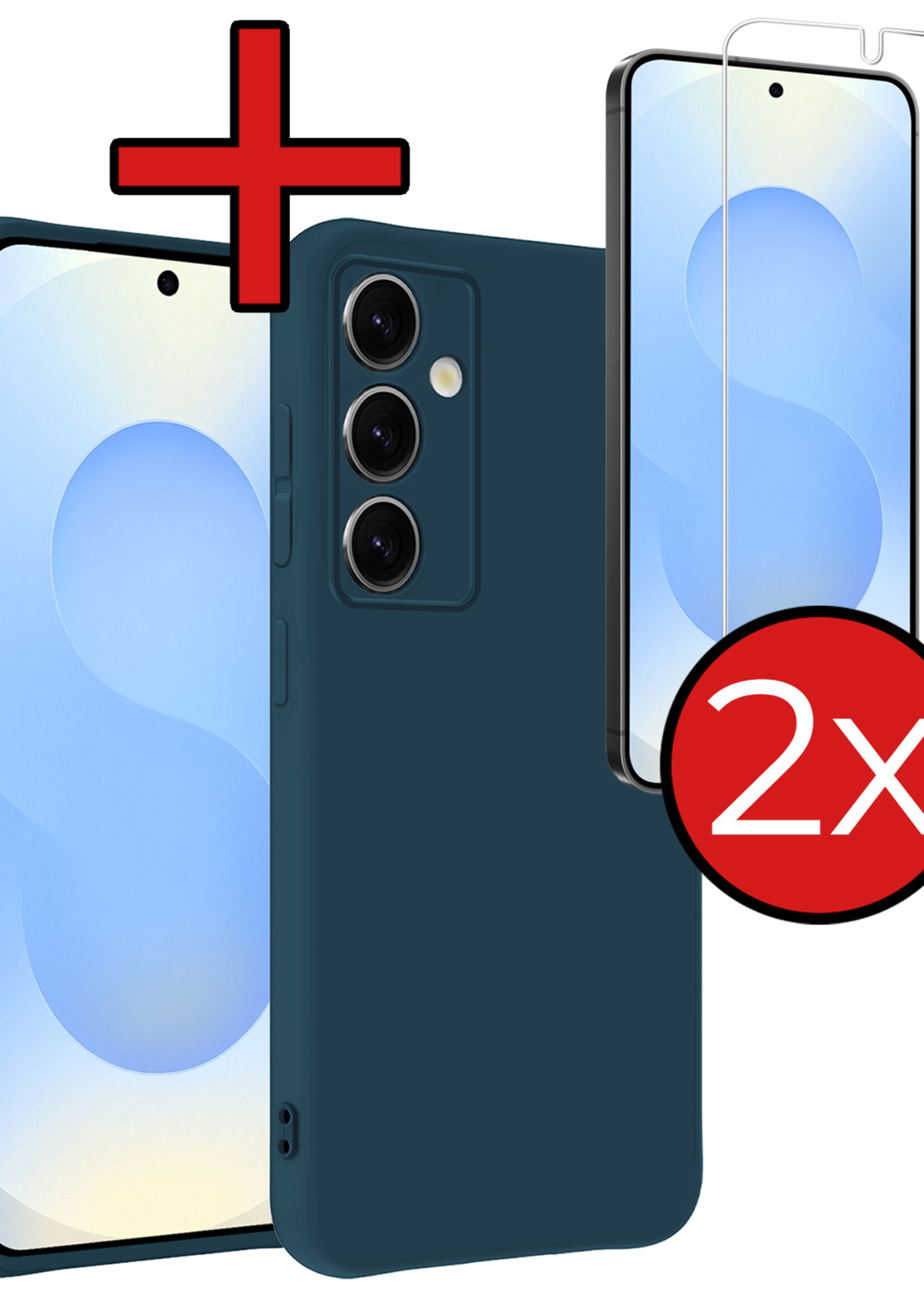 BTH BTH Samsung Galaxy S25 Hoesje Siliconen Met 2x Screenprotector - Donkerblauw