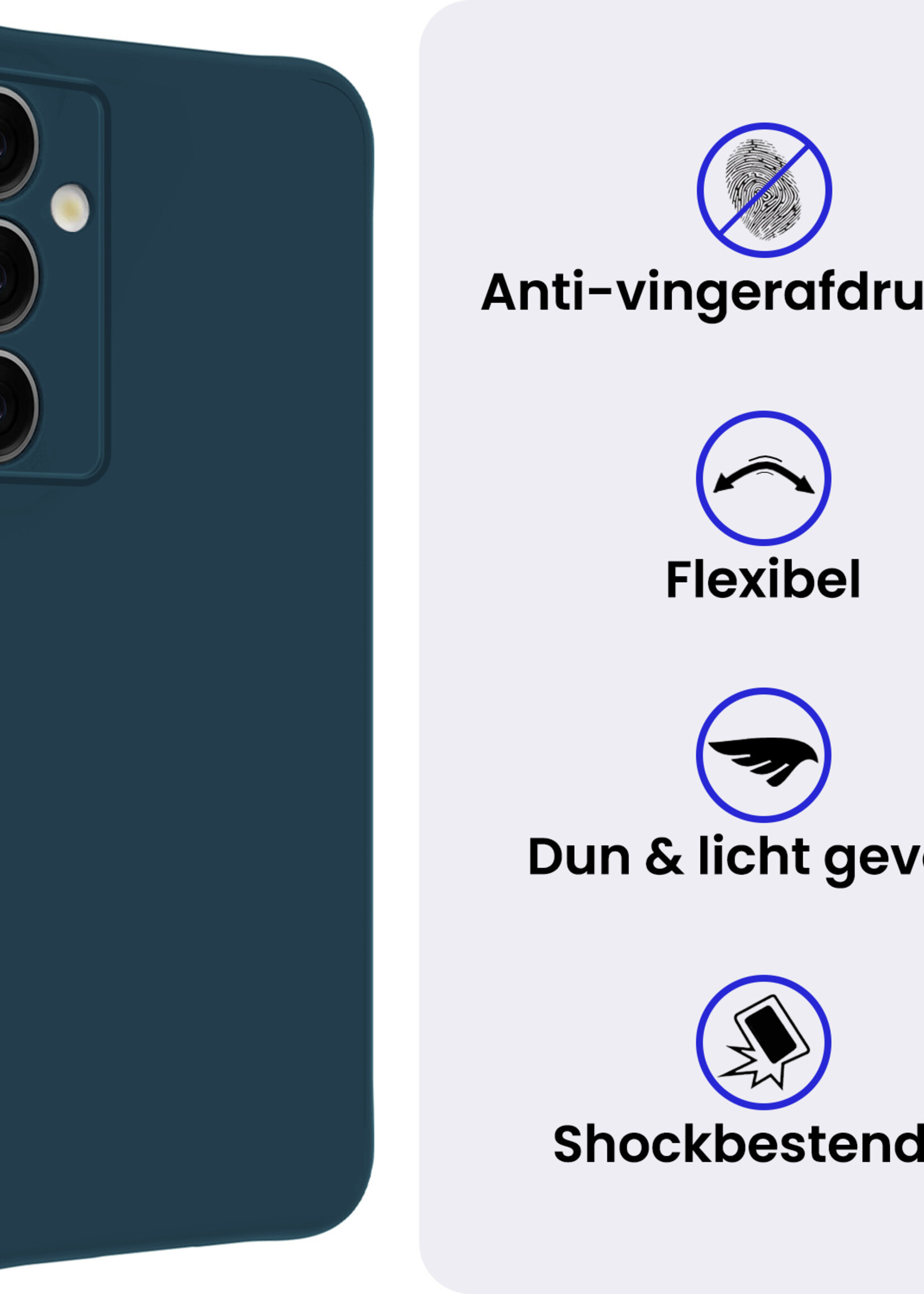 BTH BTH Samsung Galaxy S25 Hoesje Siliconen Met 2x Screenprotector - Donkerblauw