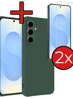 BTH BTH Samsung Galaxy S25 Hoesje Siliconen Met 2x Screenprotector - Donkergroen
