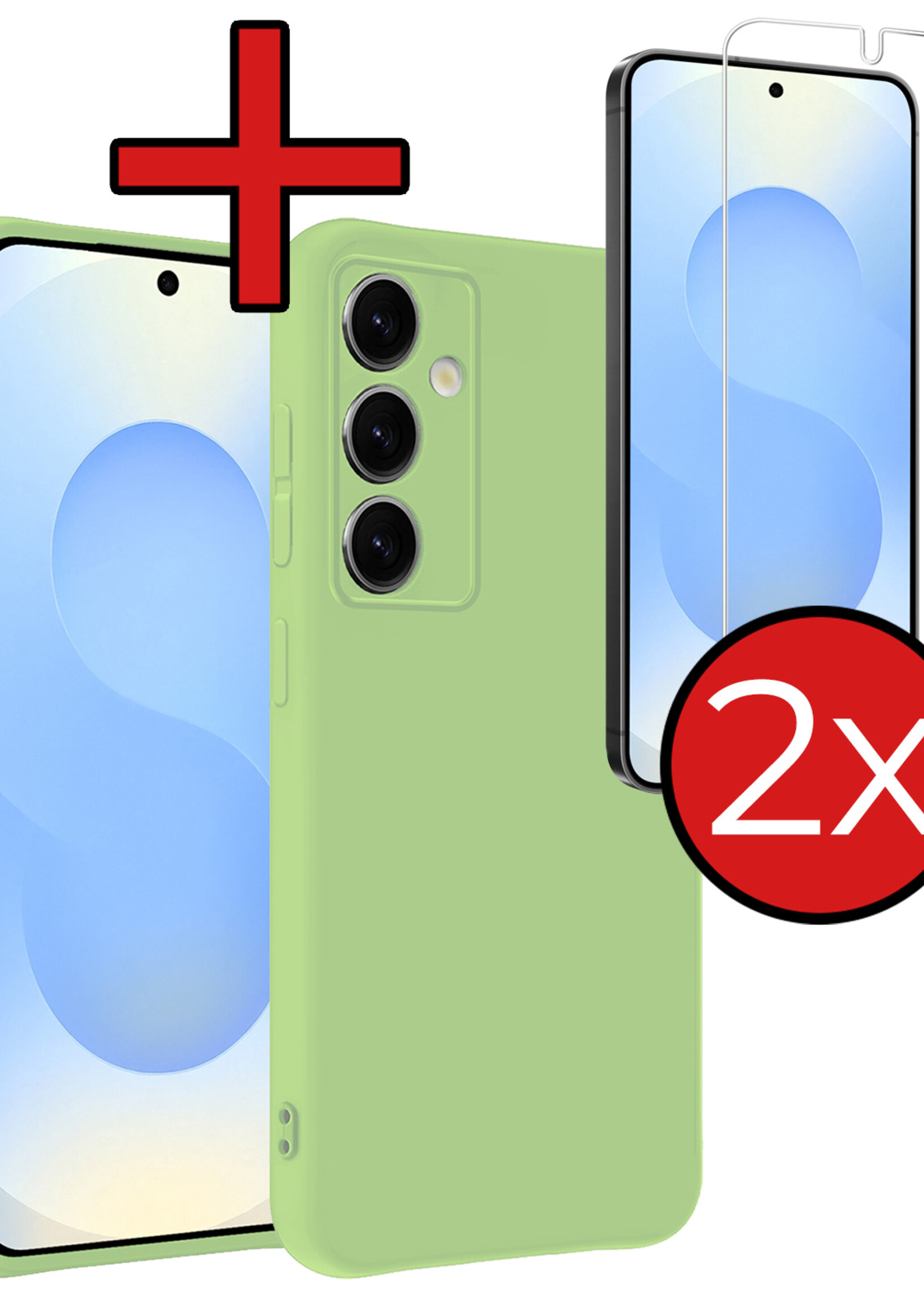 BTH BTH Samsung Galaxy S25 Hoesje Siliconen Met 2x Screenprotector - Groen