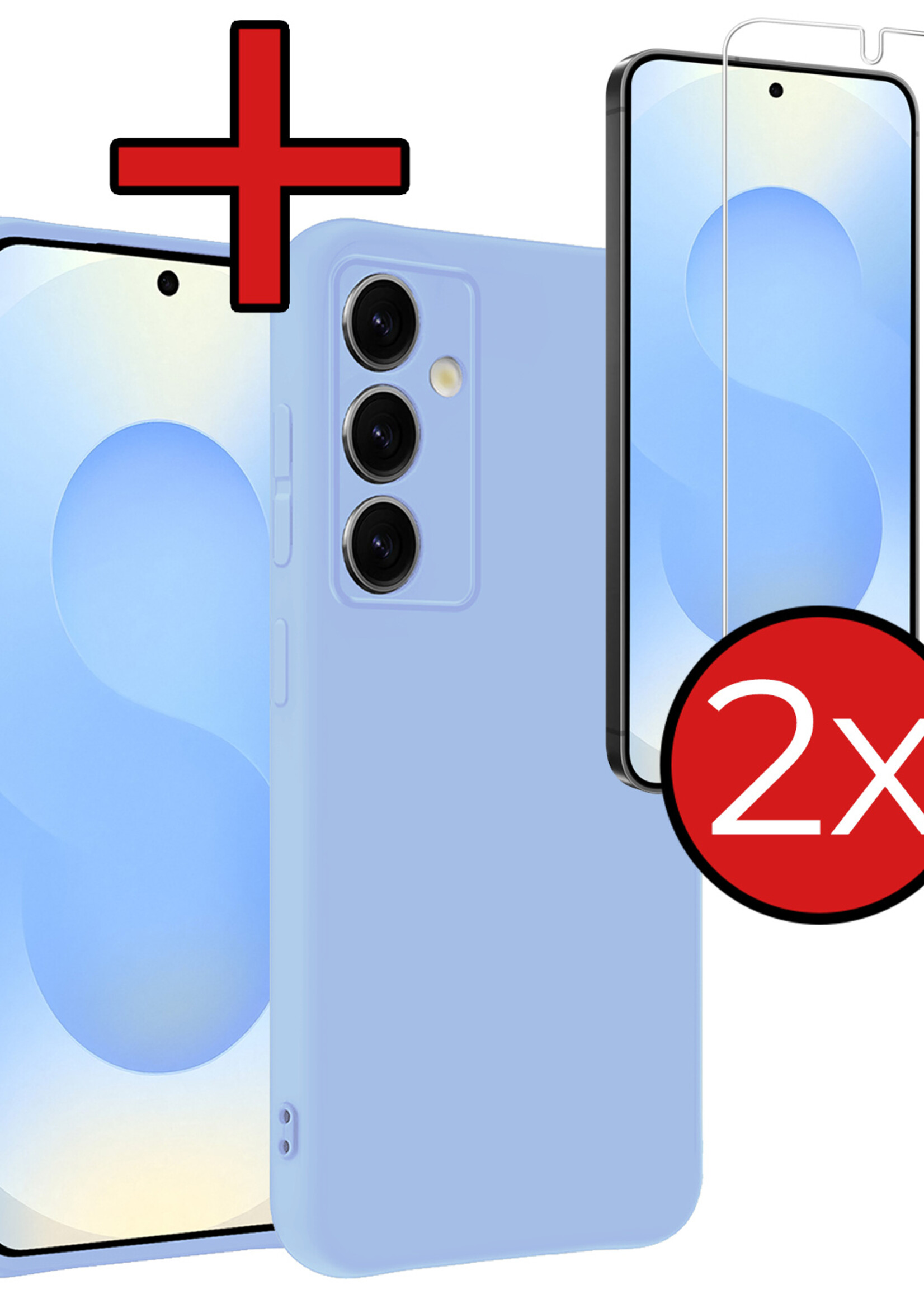 BTH BTH Samsung Galaxy S25 Hoesje Siliconen Met 2x Screenprotector - Lichtblauw