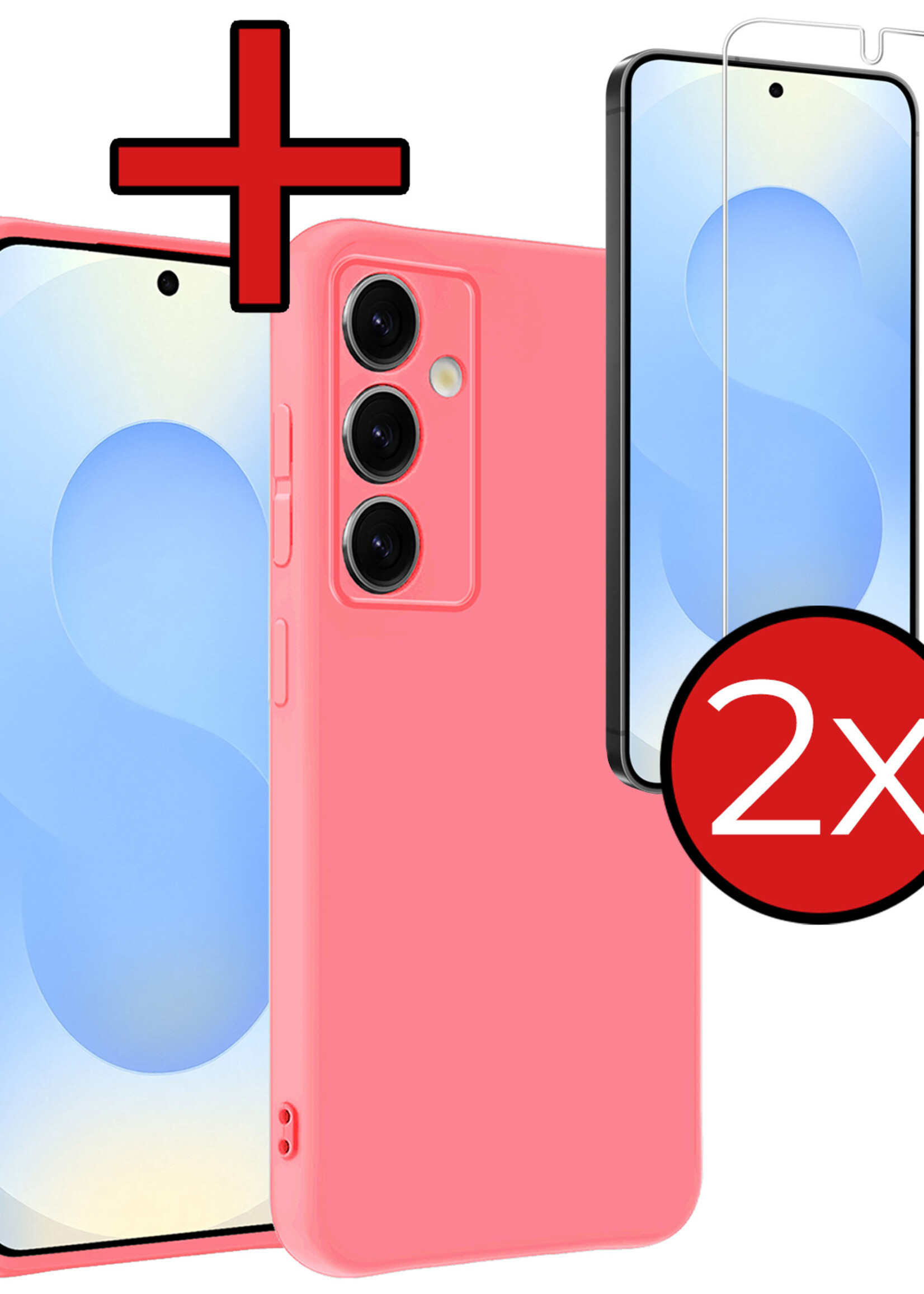 BTH BTH Samsung Galaxy S25 Hoesje Siliconen Met 2x Screenprotector - Lichtroze