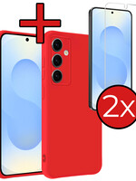 BTH BTH Samsung Galaxy S25 Hoesje Siliconen Met 2x Screenprotector - Rood