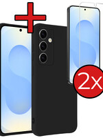BTH BTH Samsung Galaxy S25 Hoesje Siliconen Met 2x Screenprotector - Zwart