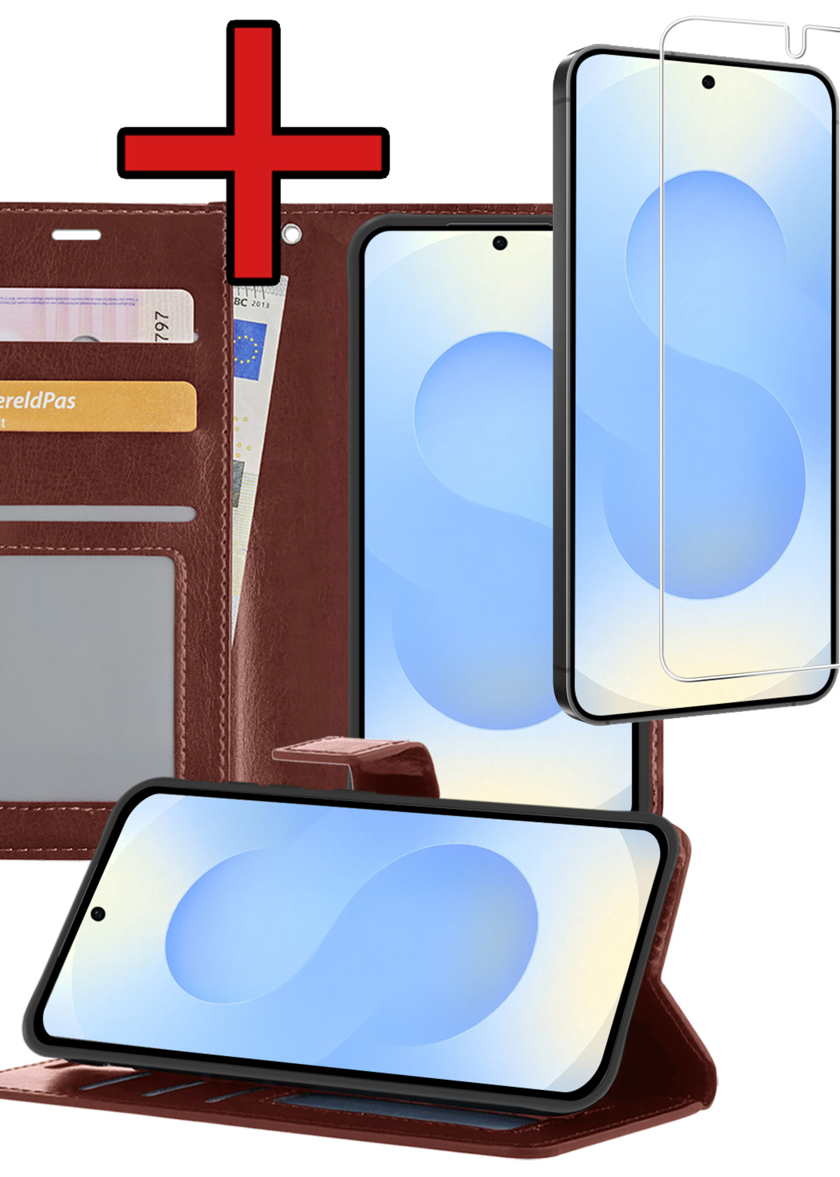 BTH BTH Samsung Galaxy S25 Hoesje Bookcase Met Screenprotector - Bruin