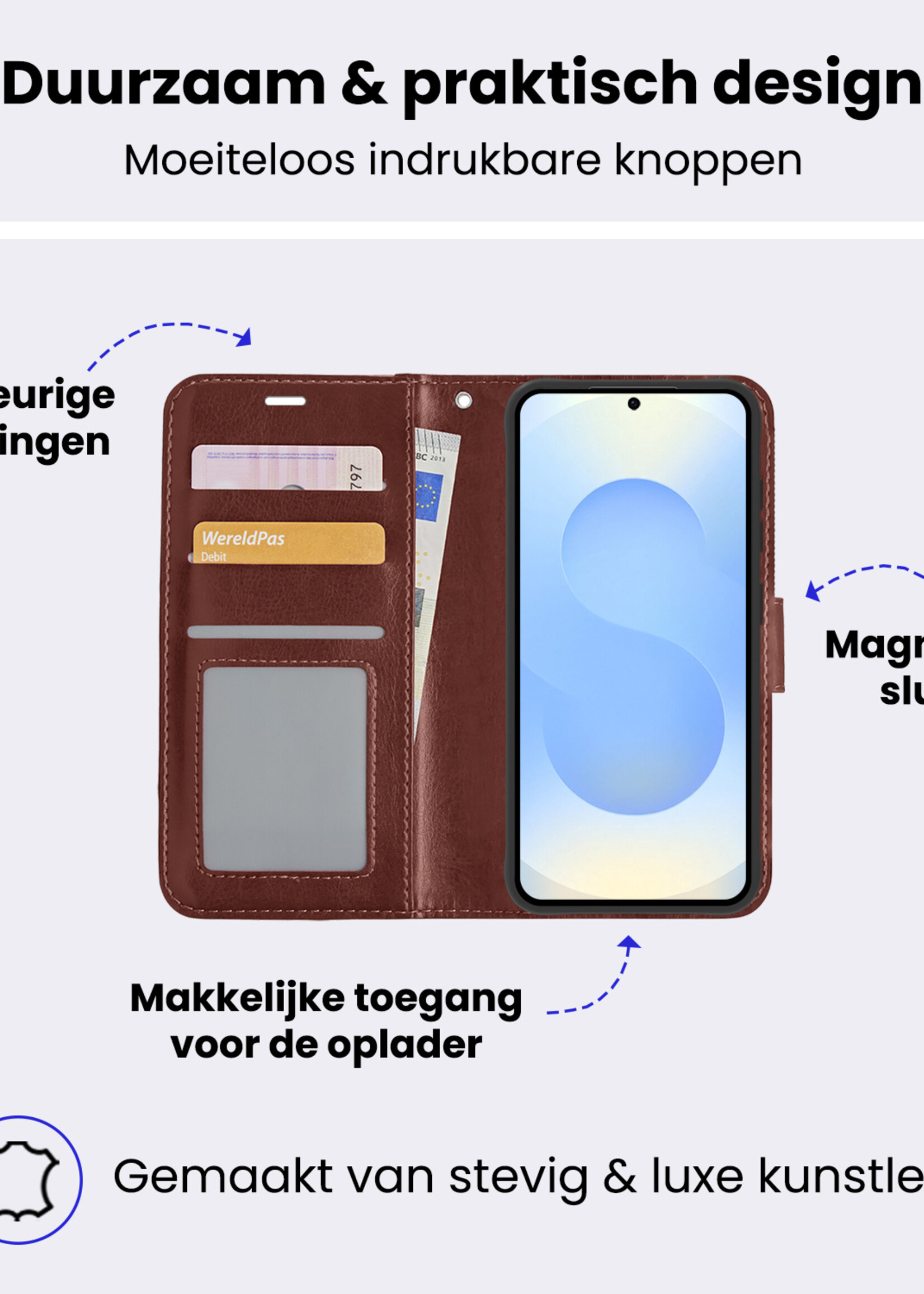 BTH BTH Samsung Galaxy S25 Hoesje Bookcase Met Screenprotector - Bruin