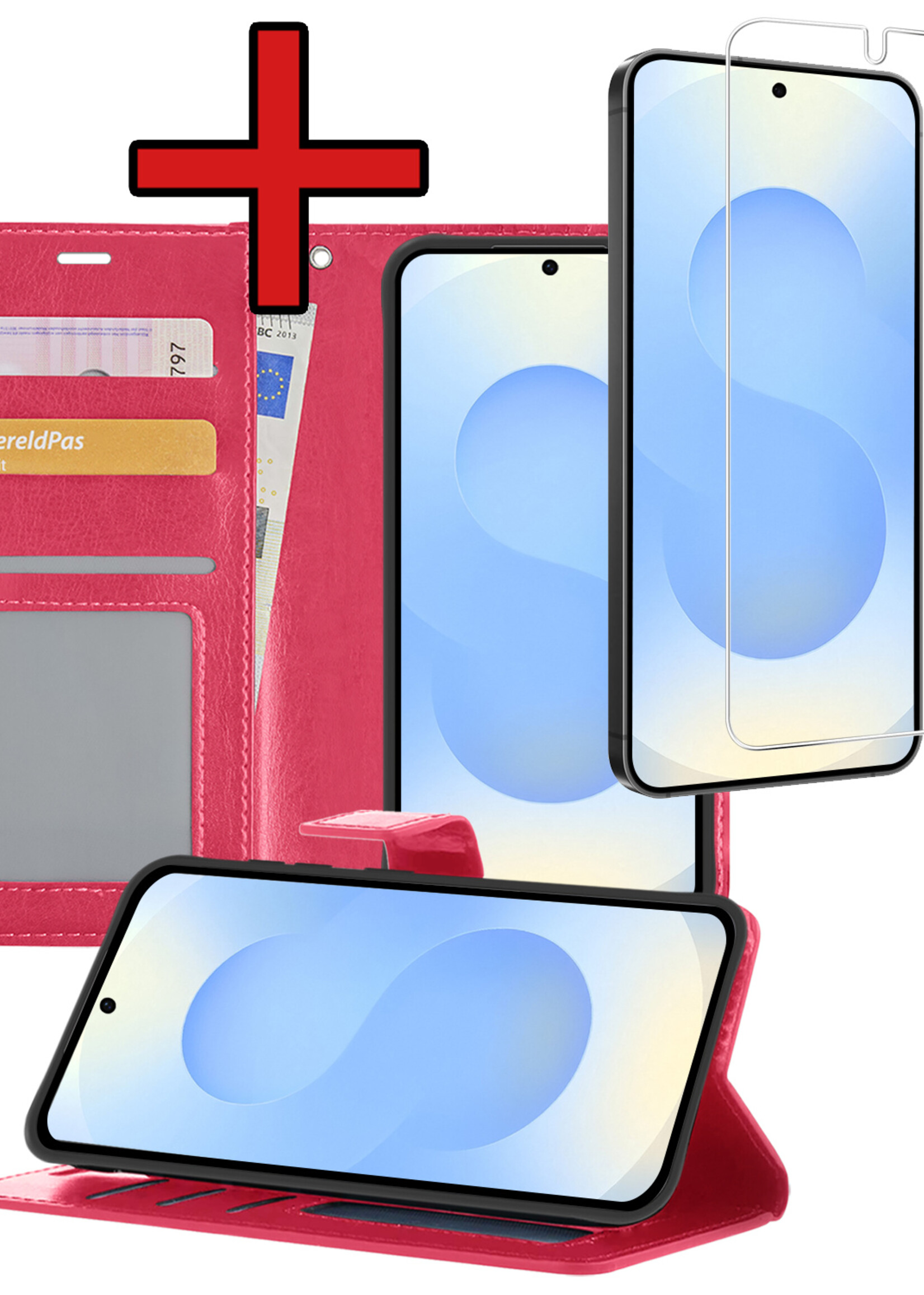 BTH BTH Samsung Galaxy S25 Hoesje Bookcase Met Screenprotector - Donkerroze