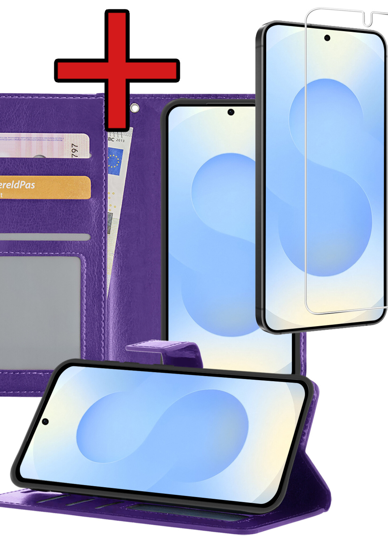 BTH BTH Samsung Galaxy S25 Hoesje Bookcase Met Screenprotector - Paars