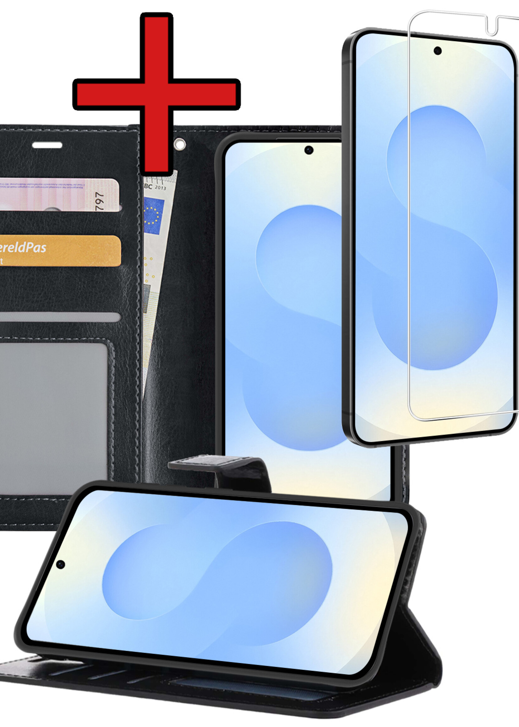 BTH BTH Samsung Galaxy S25 Hoesje Bookcase Met Screenprotector - Zwart