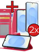 BTH BTH Samsung Galaxy S25 Hoesje Bookcase Met 2x Screenprotector - Donkerroze