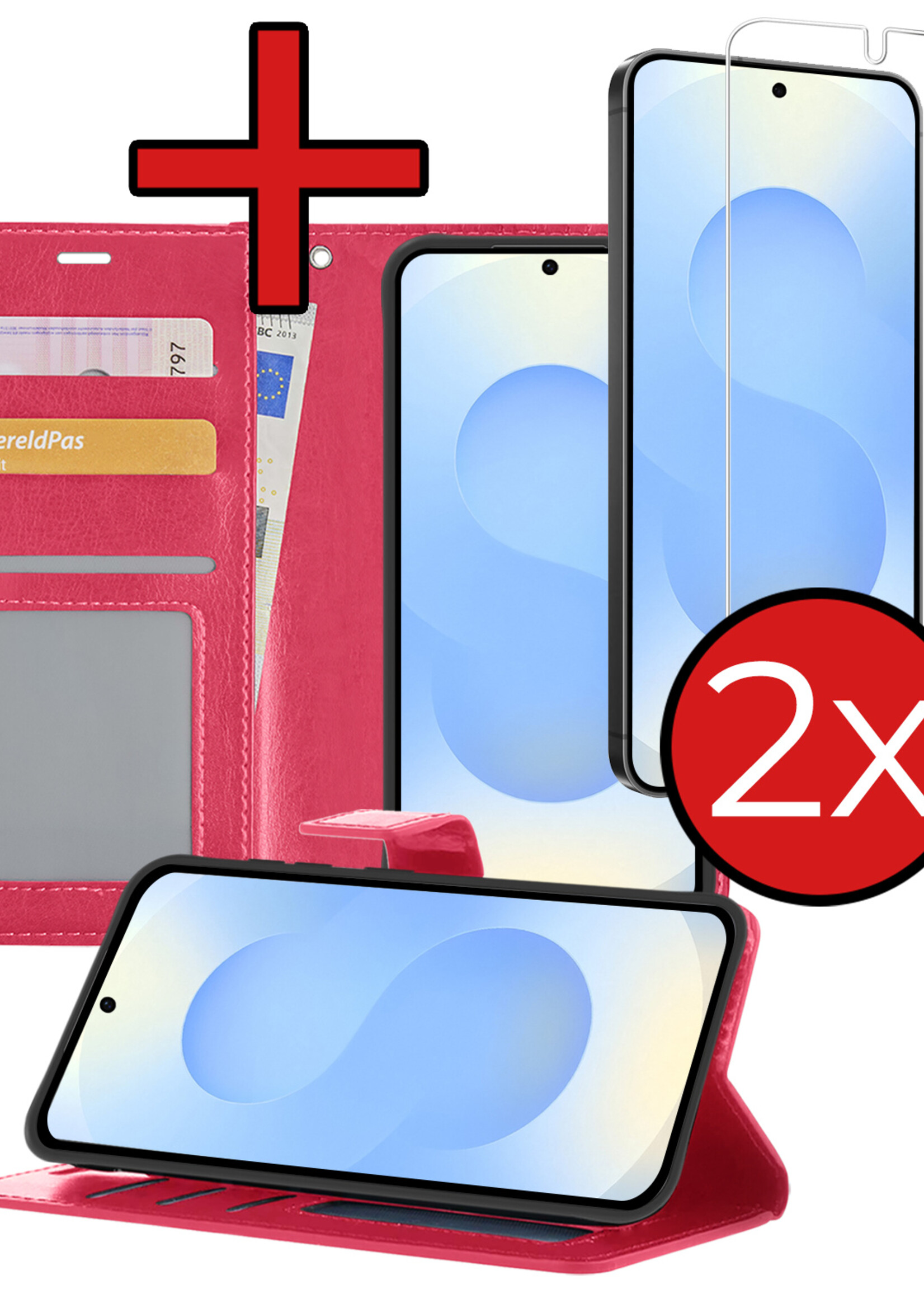 BTH BTH Samsung Galaxy S25 Hoesje Bookcase Met 2x Screenprotector - Donkerroze