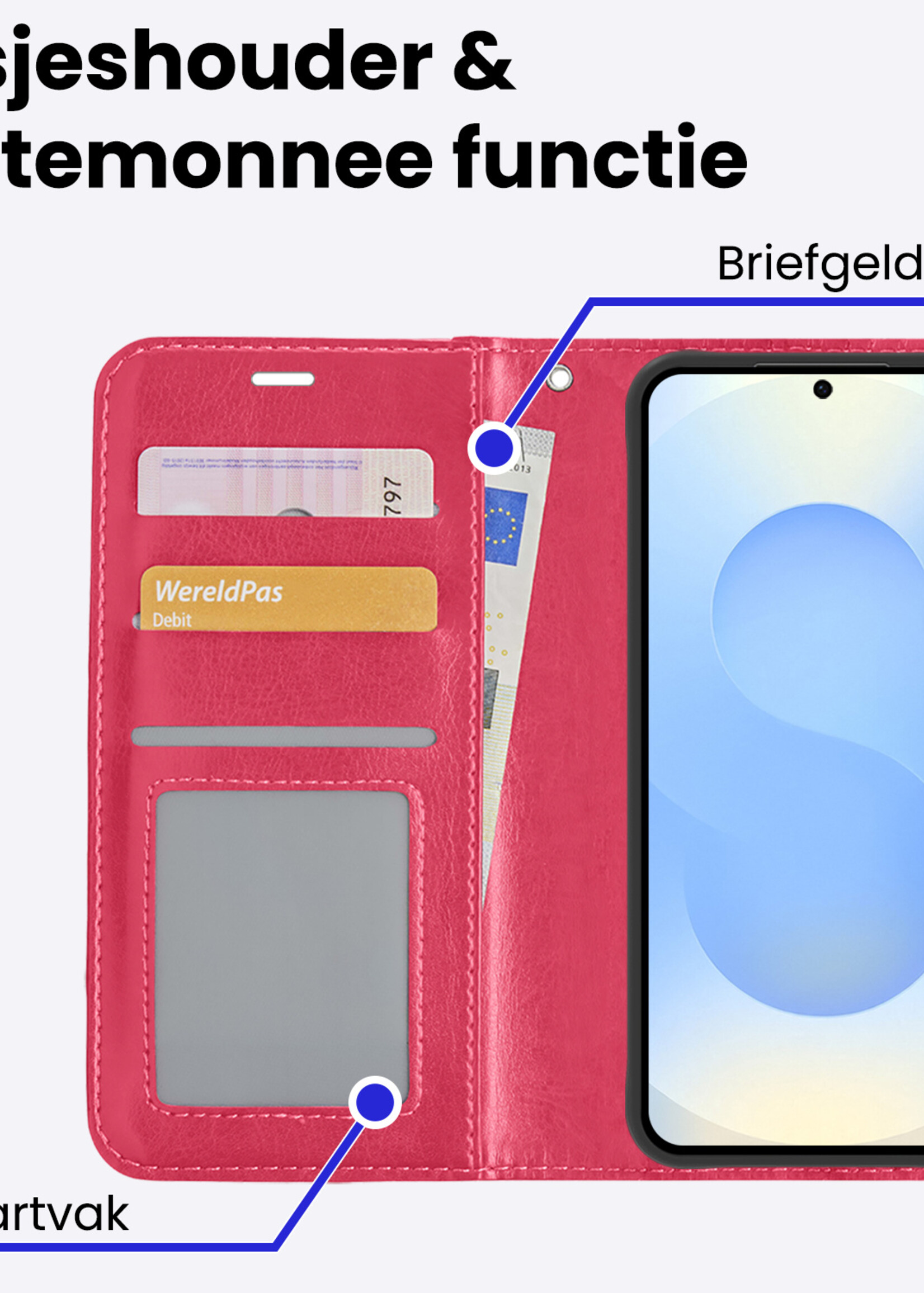 BTH BTH Samsung Galaxy S25 Hoesje Bookcase Met 2x Screenprotector - Donkerroze