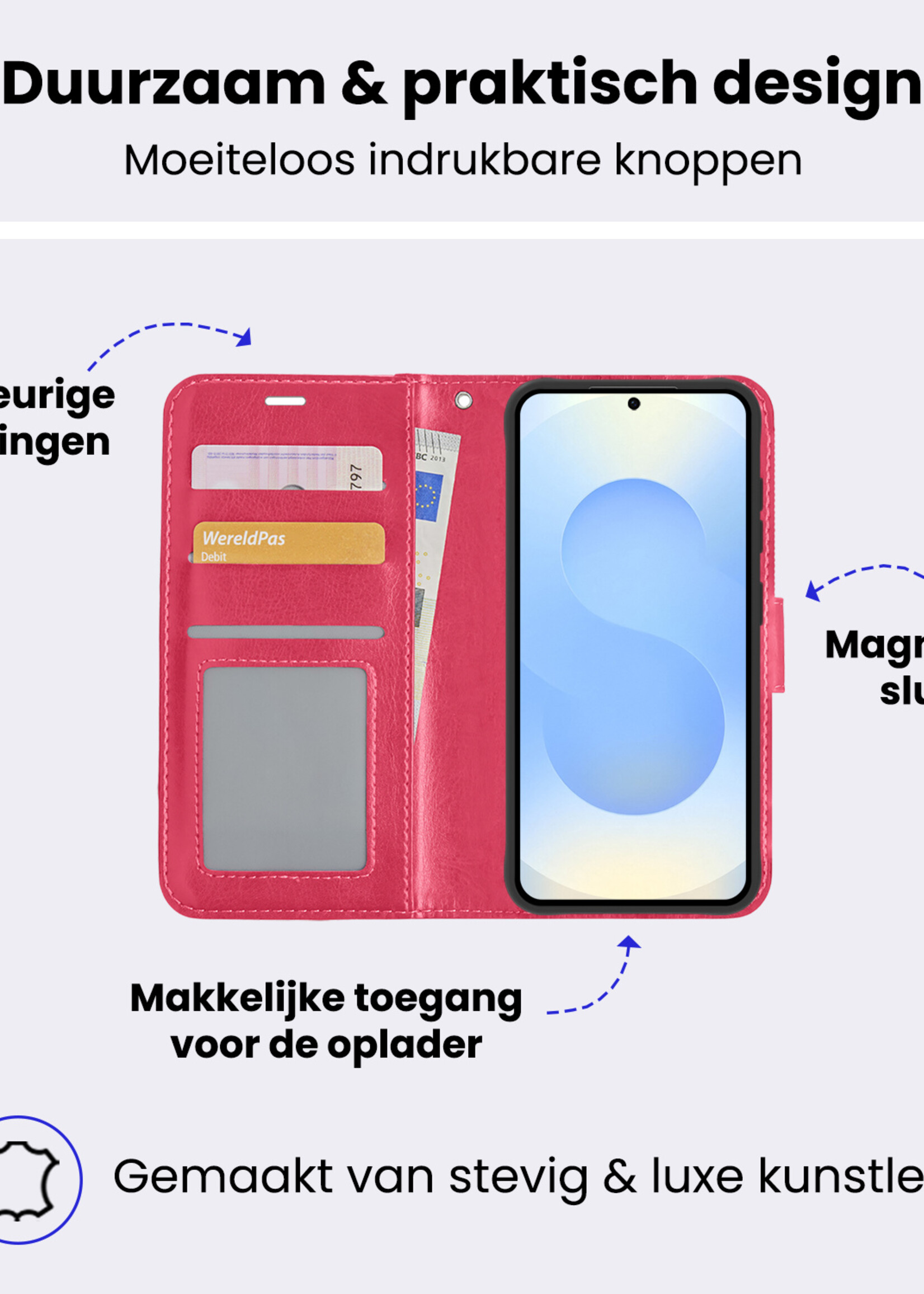 BTH BTH Samsung Galaxy S25 Hoesje Bookcase Met 2x Screenprotector - Donkerroze