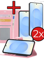 BTH BTH Samsung Galaxy S25 Hoesje Bookcase Met 2x Screenprotector - Lichtroze