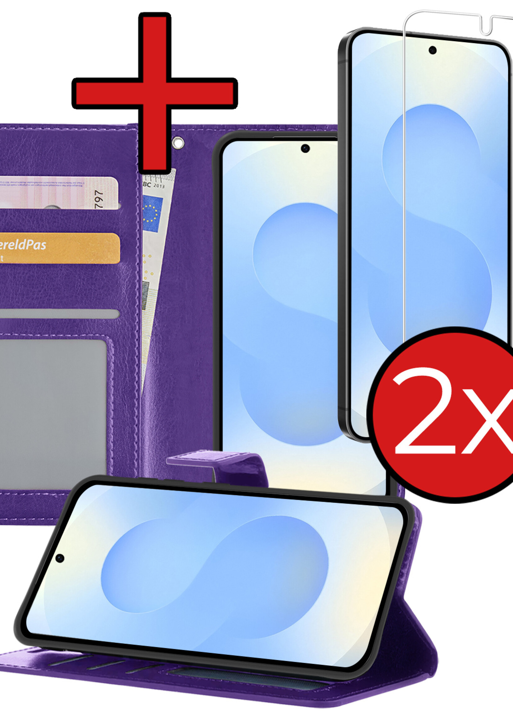 BTH BTH Samsung Galaxy S25 Hoesje Bookcase Met 2x Screenprotector - Paars