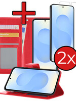 BTH BTH Samsung Galaxy S25 Hoesje Bookcase Met 2x Screenprotector - Rood