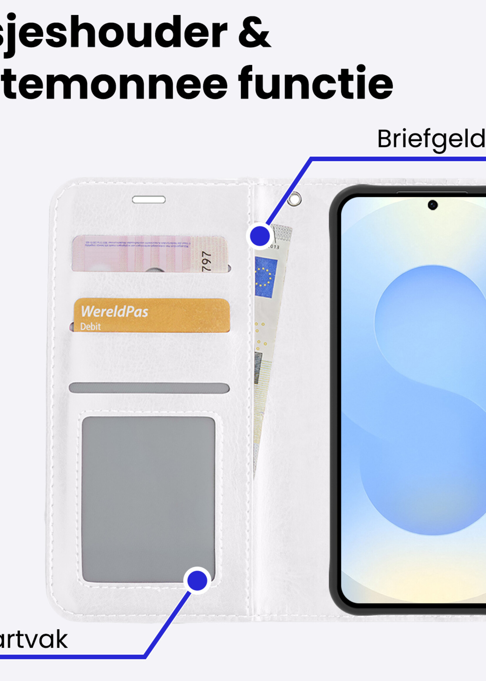 BTH BTH Samsung Galaxy S25 Hoesje Bookcase Met 2x Screenprotector - Wit