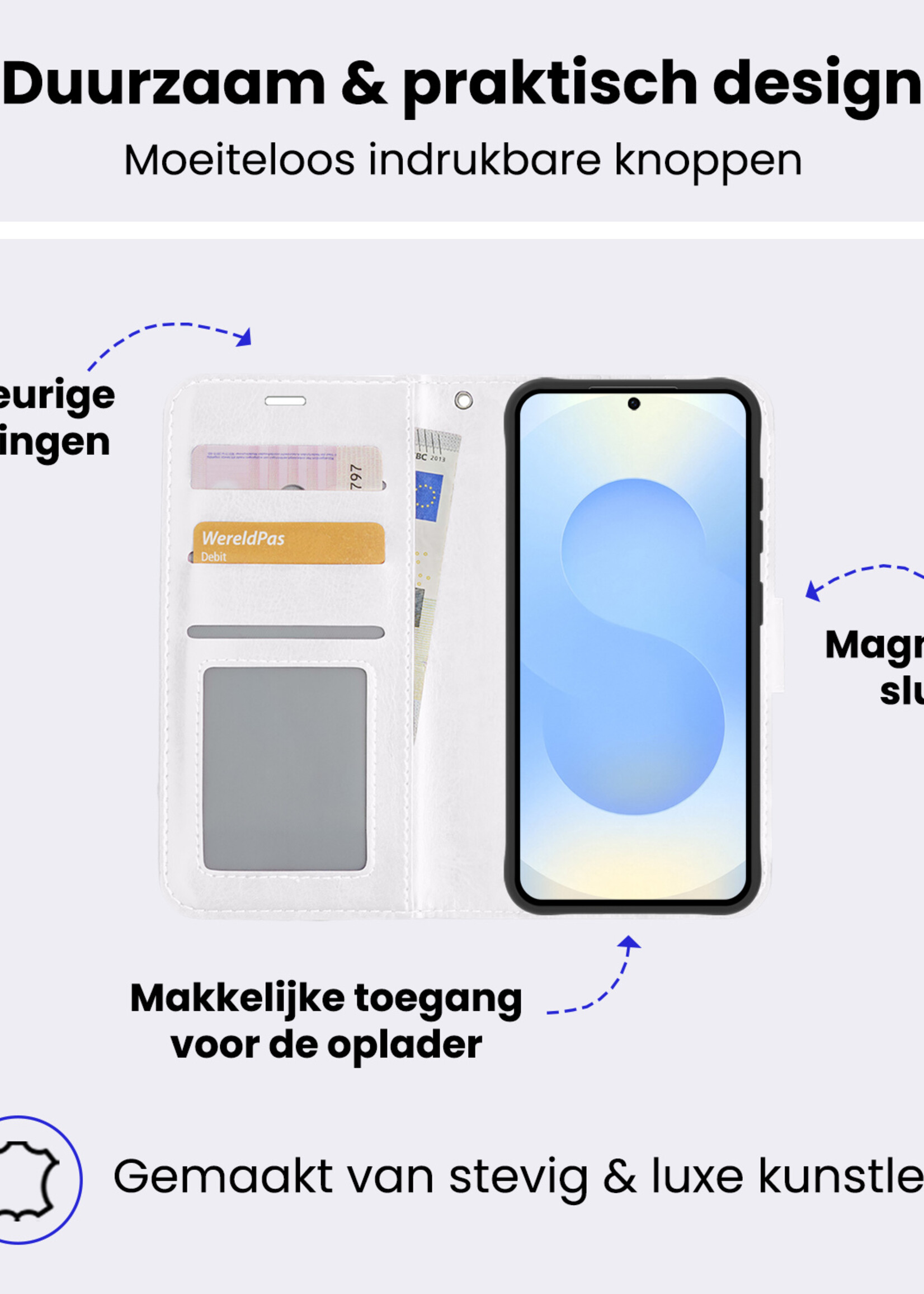 BTH BTH Samsung Galaxy S25 Hoesje Bookcase Met 2x Screenprotector - Wit