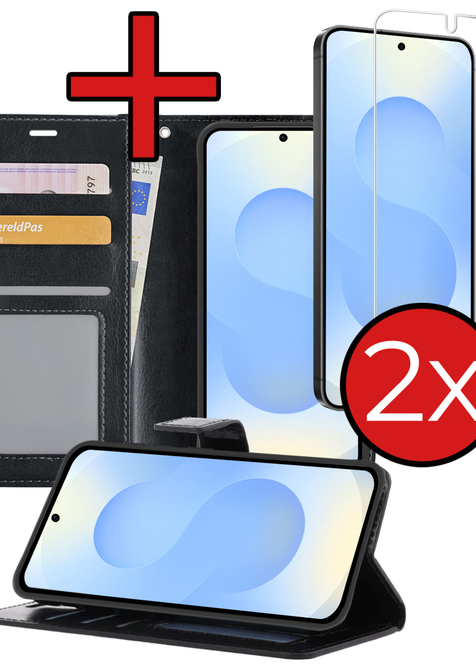 BTH BTH Samsung Galaxy S25 Hoesje Bookcase Met 2x Screenprotector - Zwart