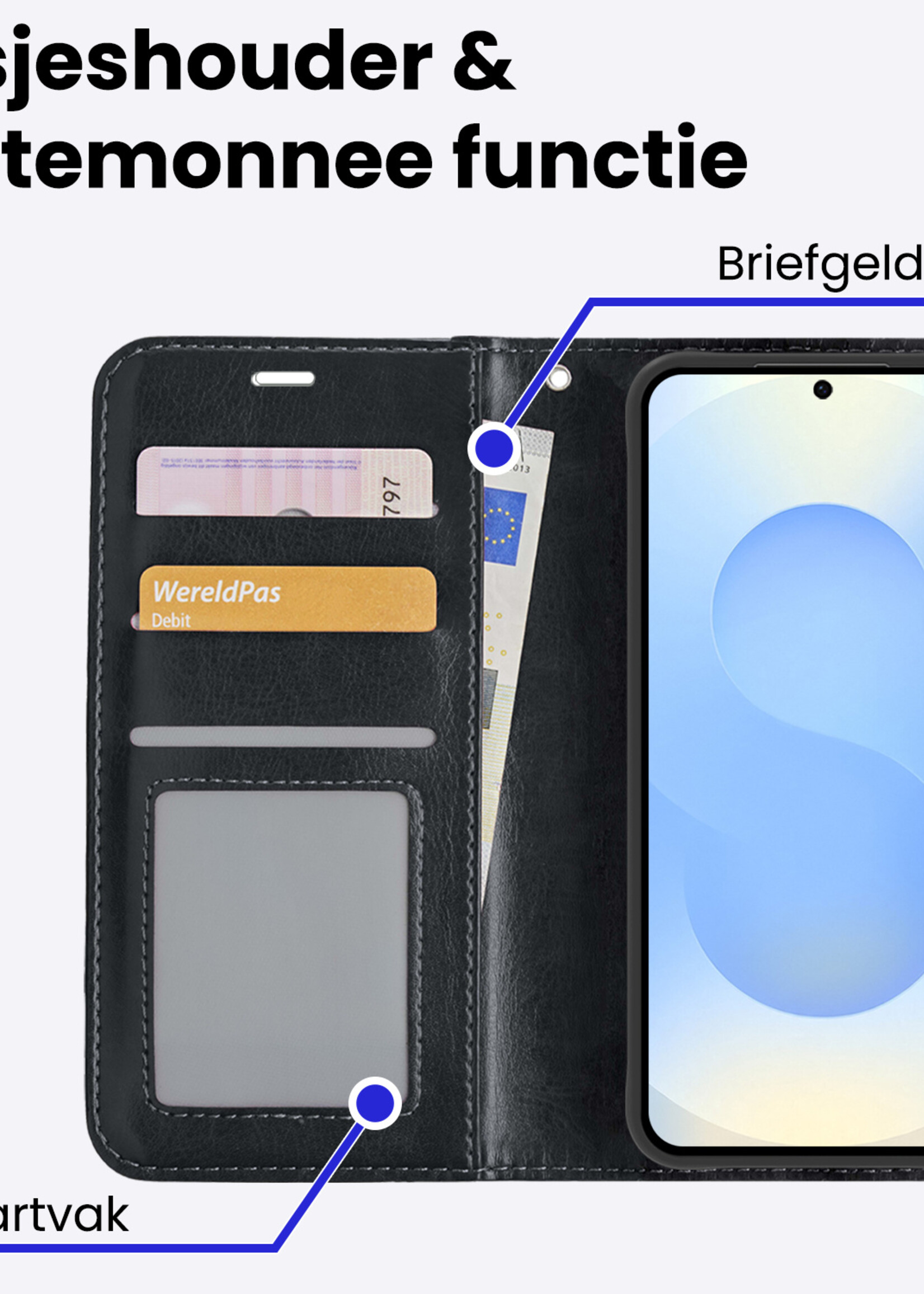 BTH BTH Samsung Galaxy S25 Hoesje Bookcase Met 2x Screenprotector - Zwart