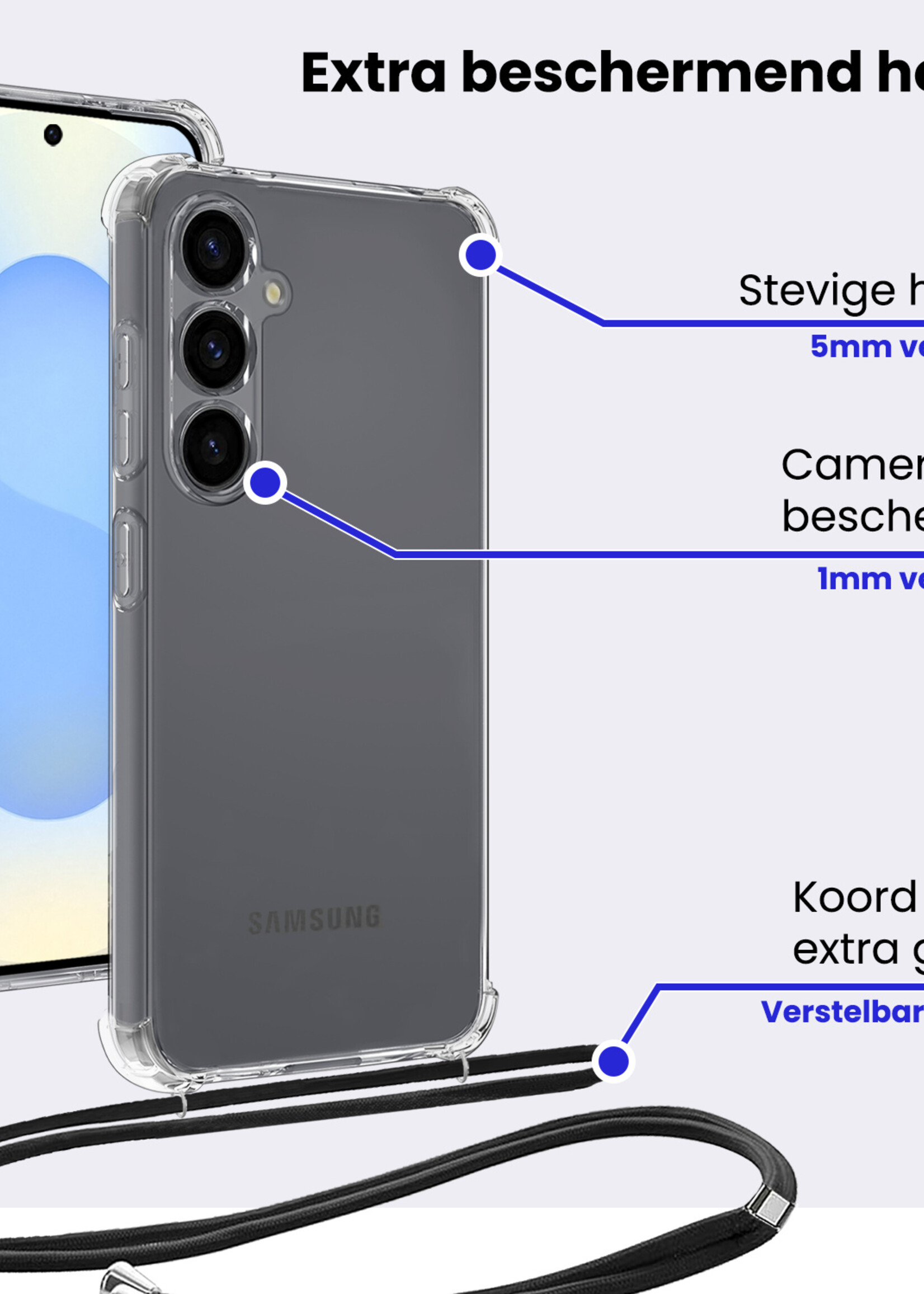 BTH BTH Samsung Galaxy S25 Plus Hoesje Transparant Shockproof Met Zwart Koord