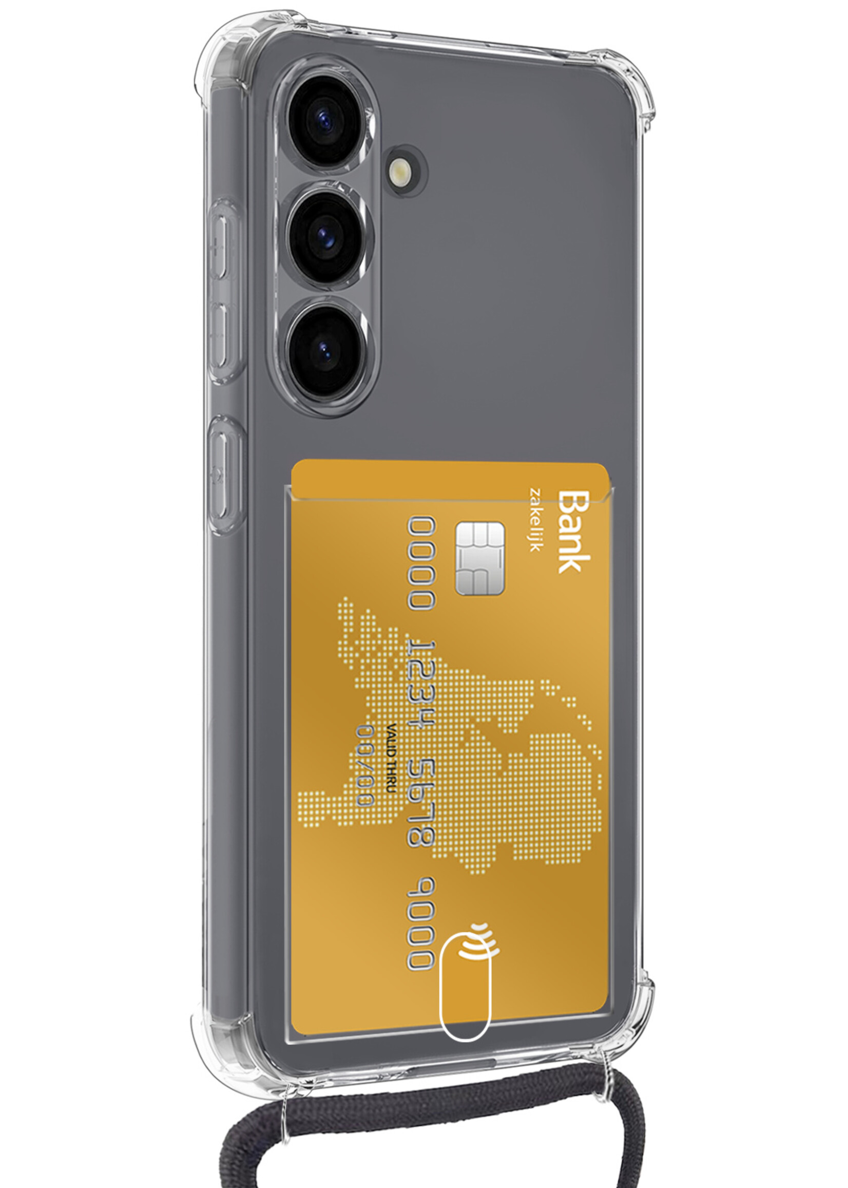 BTH BTH Samsung Galaxy S25 Plus Hoesje Pashouder met Koord Met 2x Screenprotector