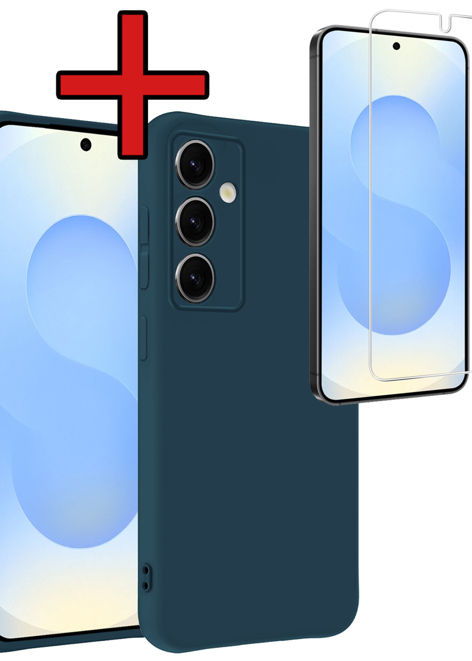BTH BTH Samsung Galaxy S25 Plus Hoesje Siliconen Met Screenprotector - Donkerblauw