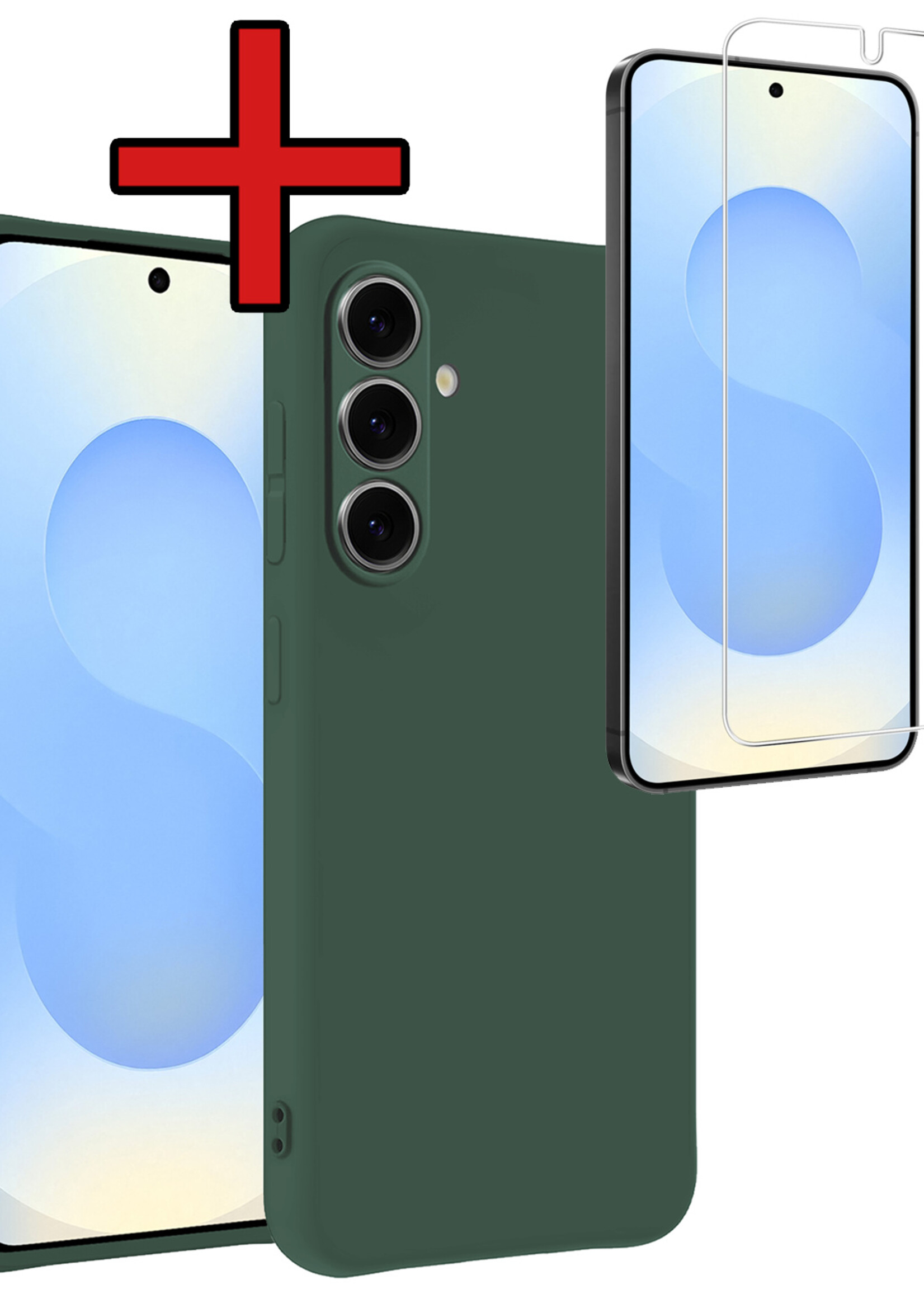 BTH BTH Samsung Galaxy S25 Plus Hoesje Siliconen Met Screenprotector - Donkergroen
