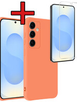 BTH BTH Samsung Galaxy S25 Plus Hoesje Siliconen Met Screenprotector - Perzik