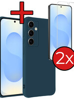 BTH BTH Samsung Galaxy S25 Plus Hoesje Siliconen Met 2x Screenprotector - Donkerblauw