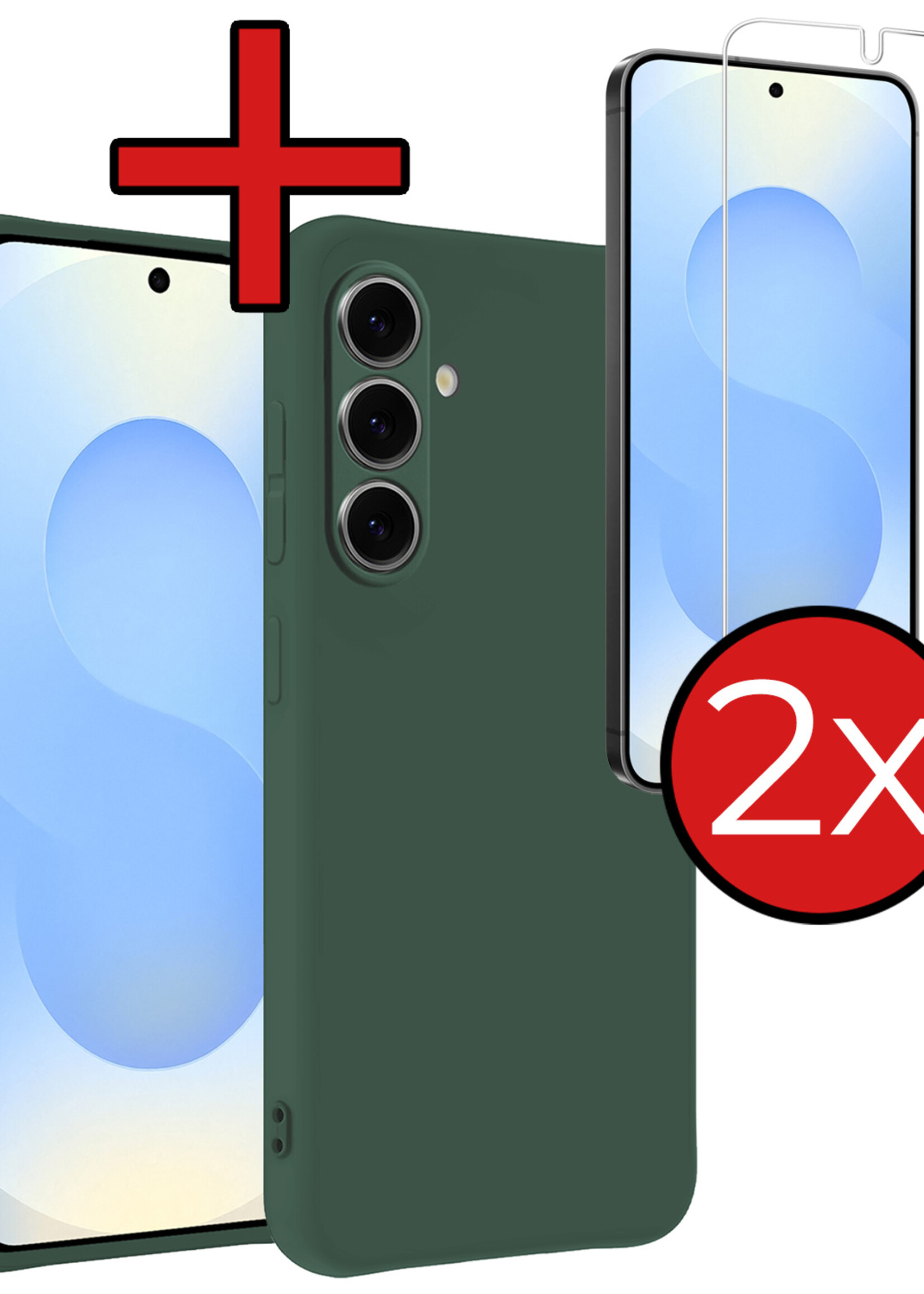 BTH BTH Samsung Galaxy S25 Plus Hoesje Siliconen Met 2x Screenprotector - Donkergroen